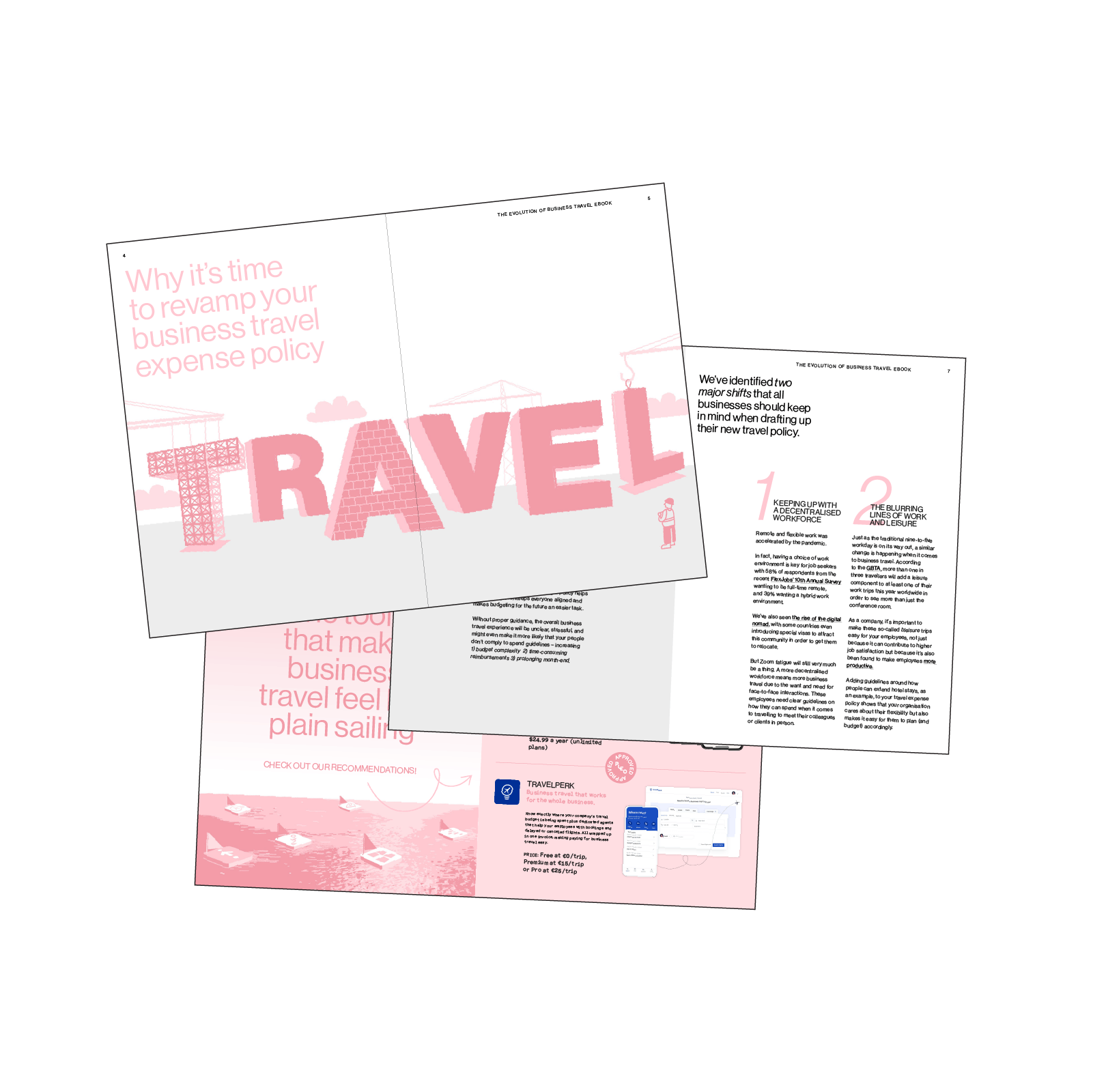Three pages of Pleo's business travel eBook
