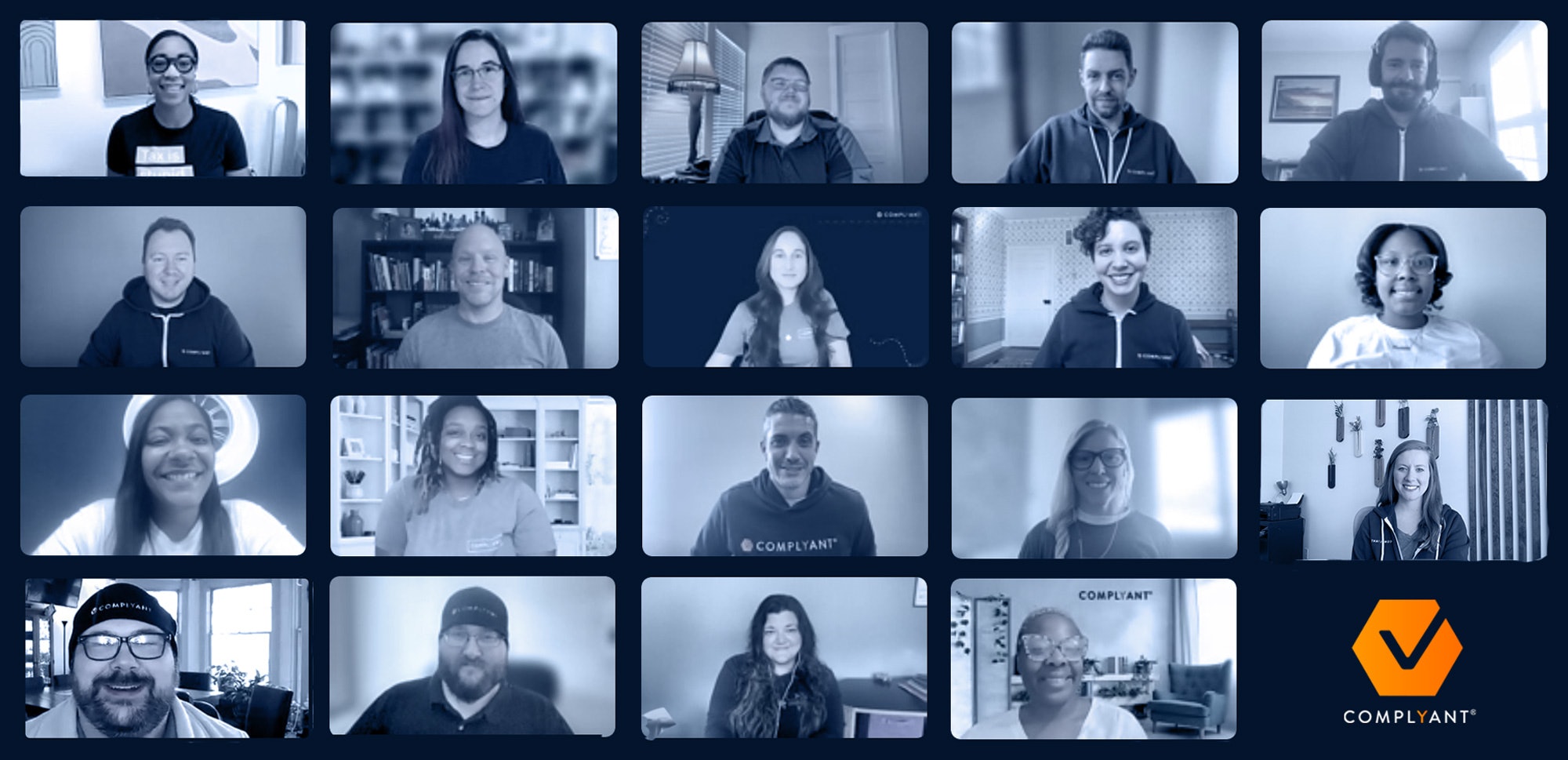 Group photo of the members of the ComplYant team on a Zoom call together.