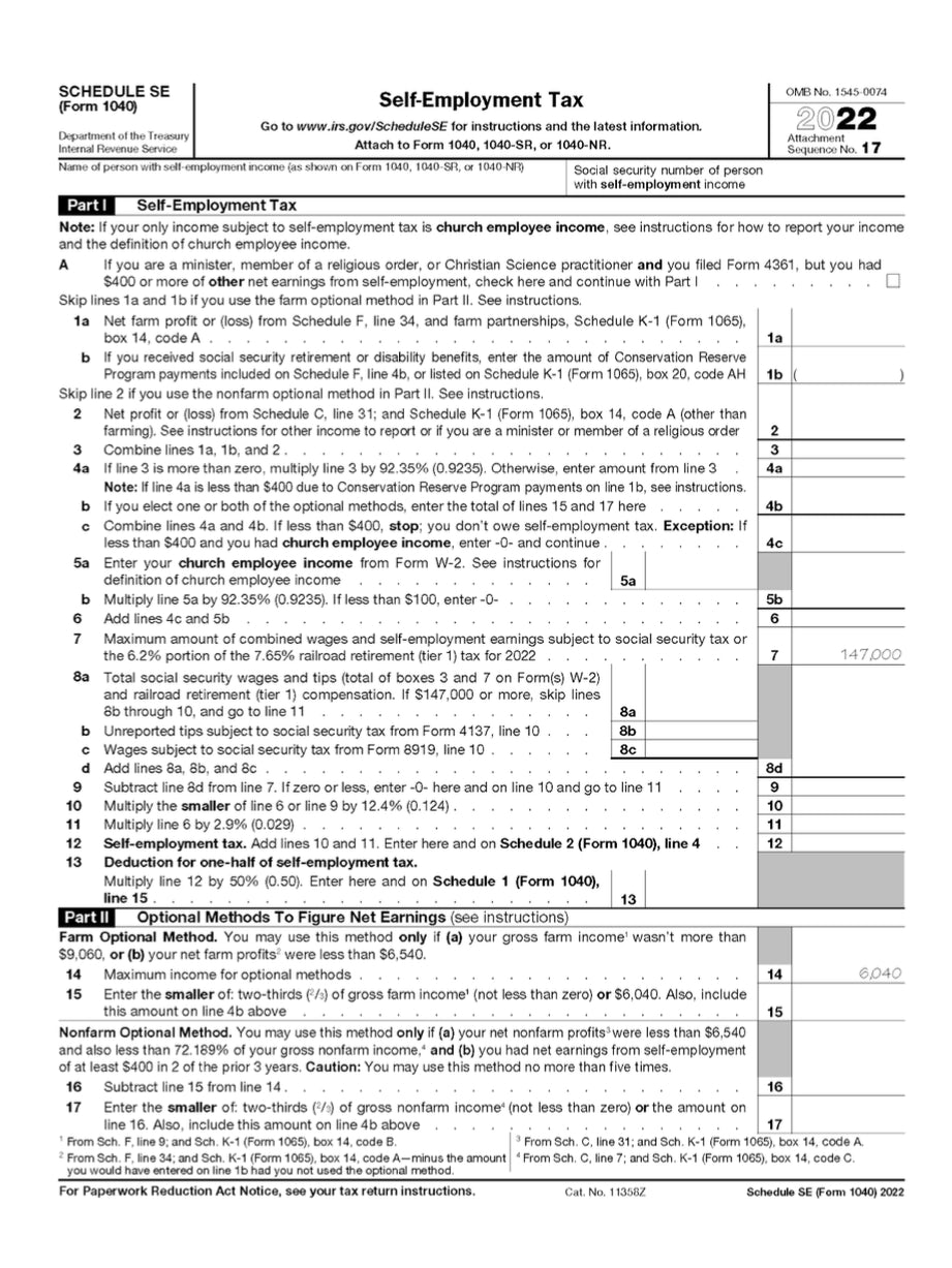 Schedule SE (Form 1040 or 1040-SR), Self-Employment Tax
