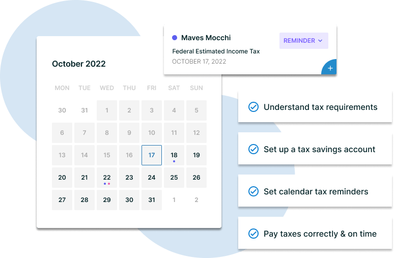 A calendar with reminders to pay taxes