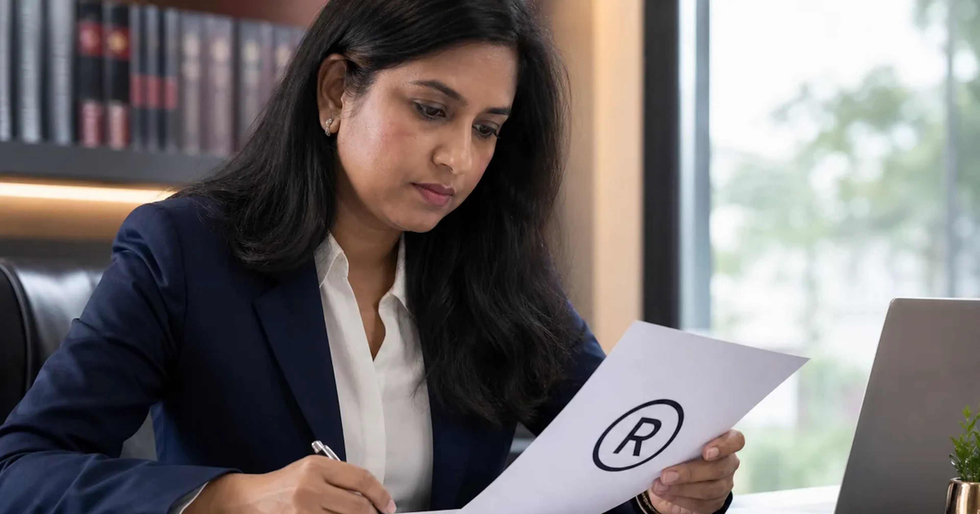 Intellectual property professional reviewing a trademark filing