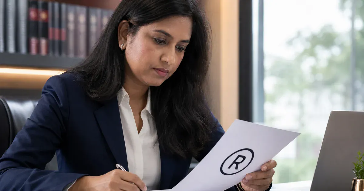 Intellectual property professional reviewing a trademark filing