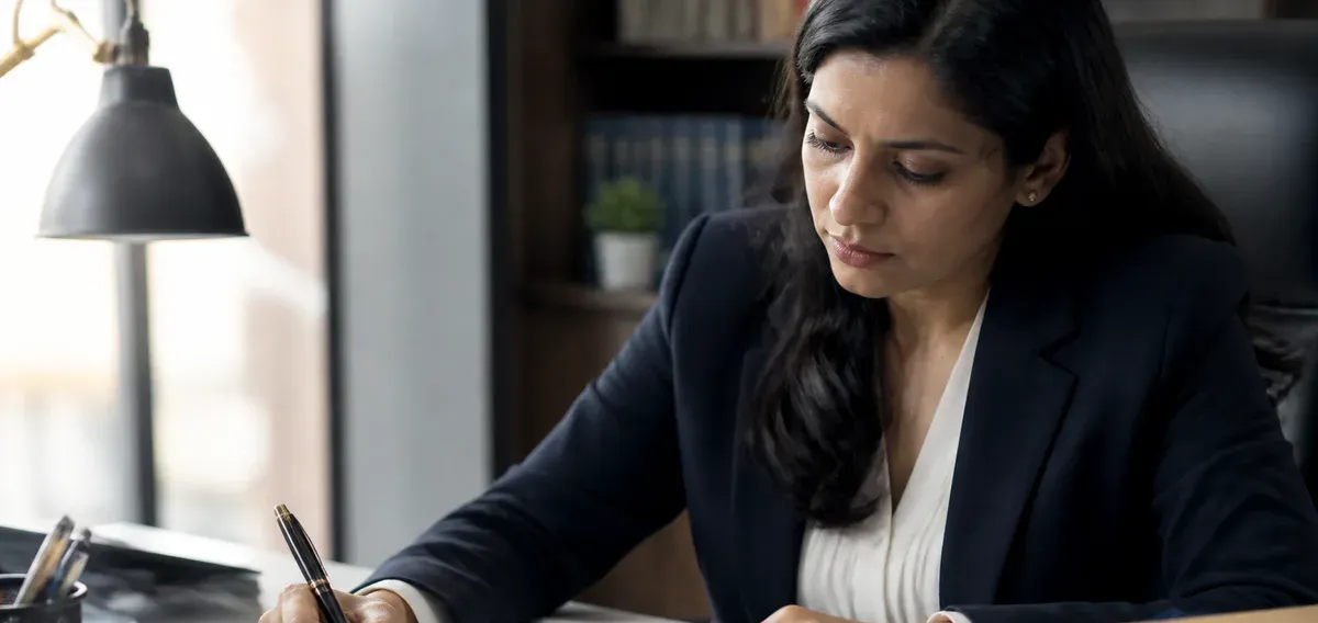 Professional reviewing business and legal documents