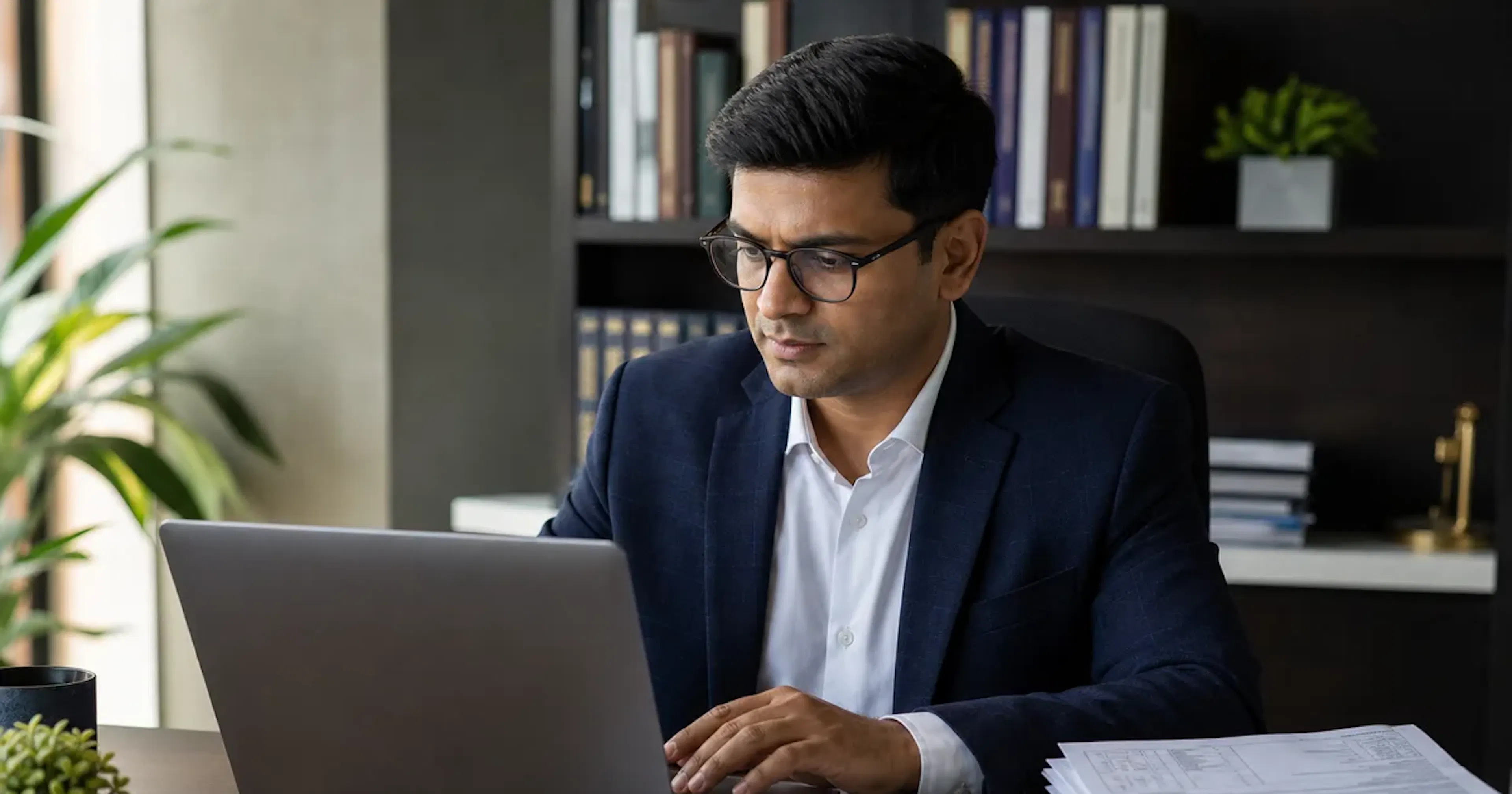 Tax professional preparing GST records at a laptop