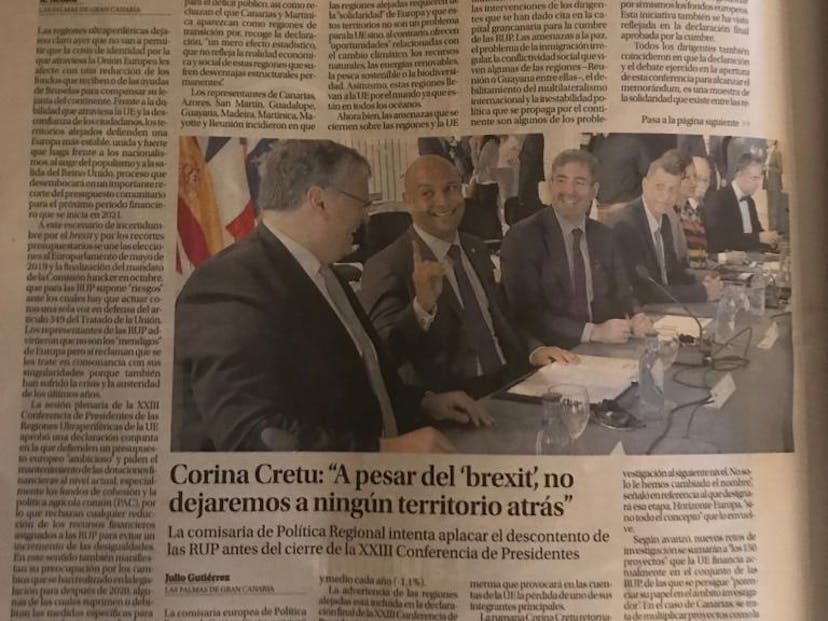  la session partenariale de la Conférence des Présidents des Régions Ultra Périphériques d'Europe Coupure-de-presse-Gran-Canaria.JPG