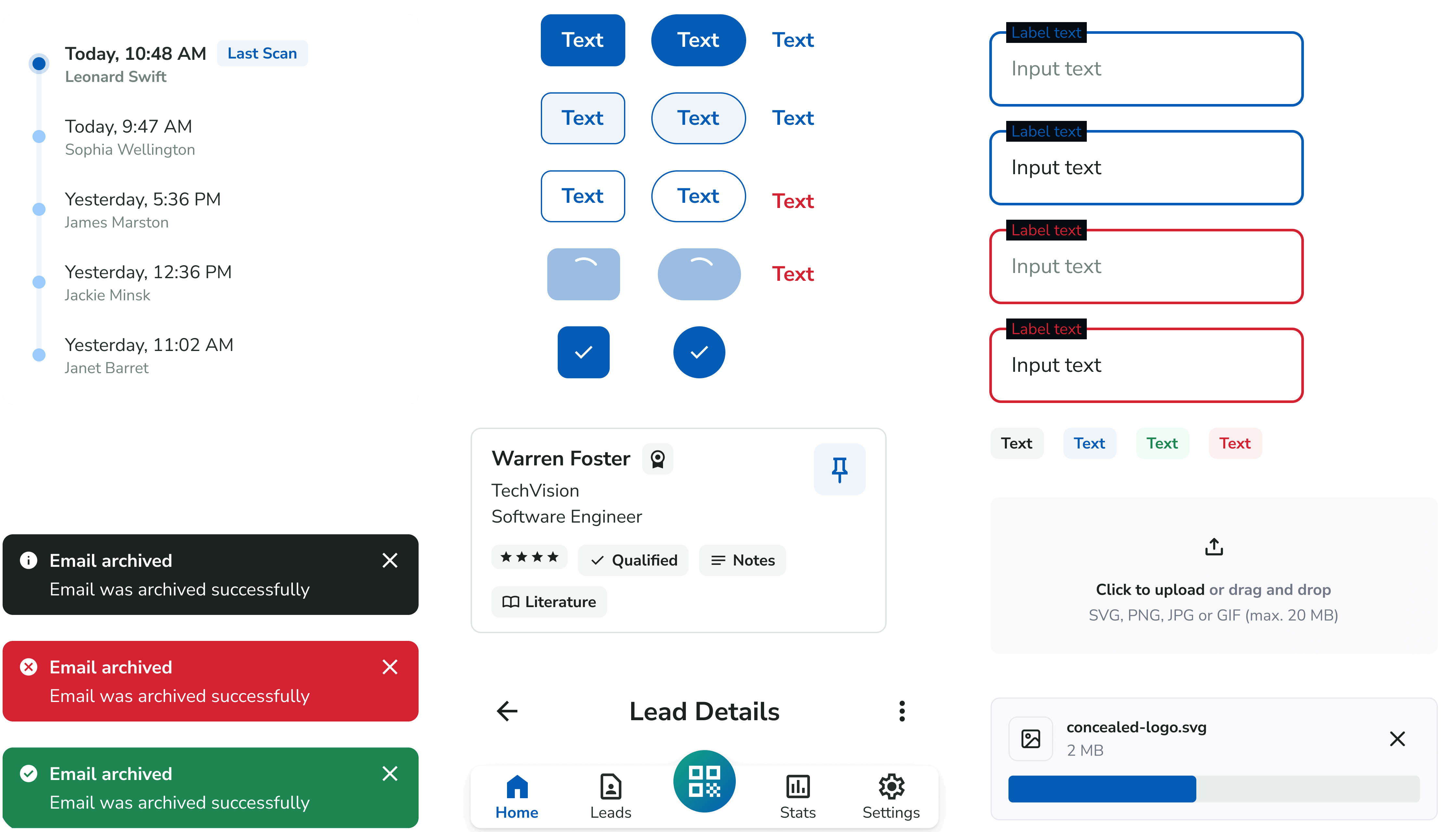Components of design system in XPress Leads app