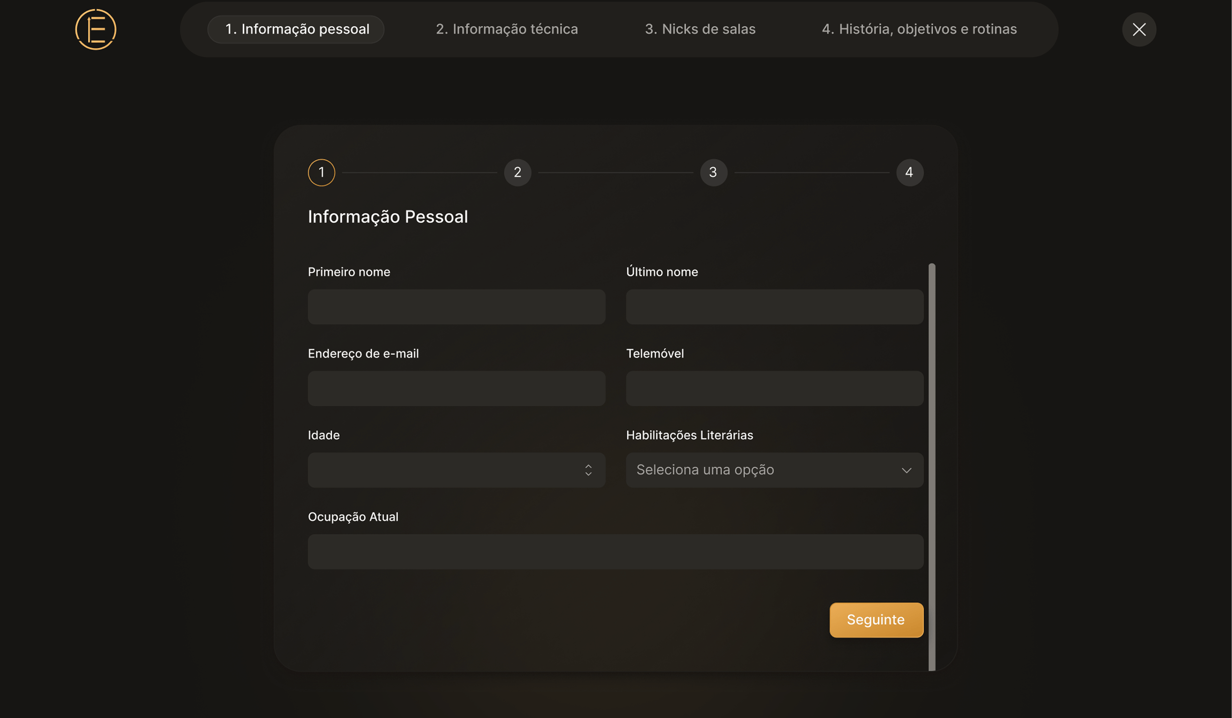 Screen of application form of evolution poker