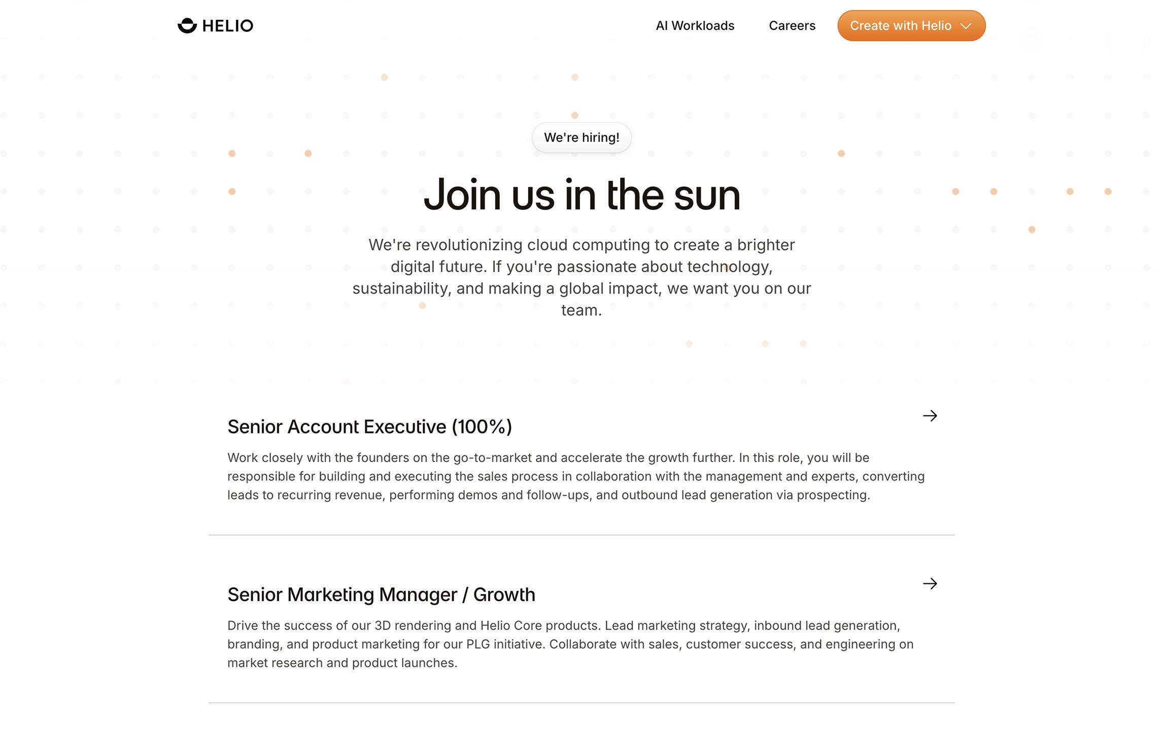 Jobs page focused on its hero section