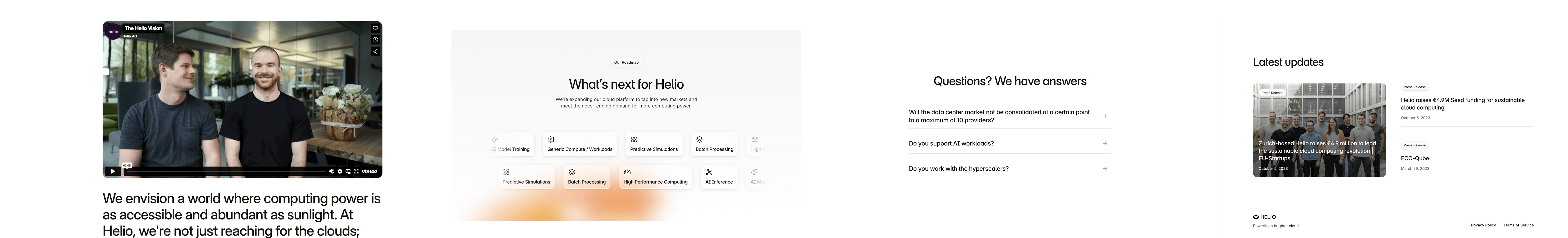 Desktop screens of helio cloud's pages