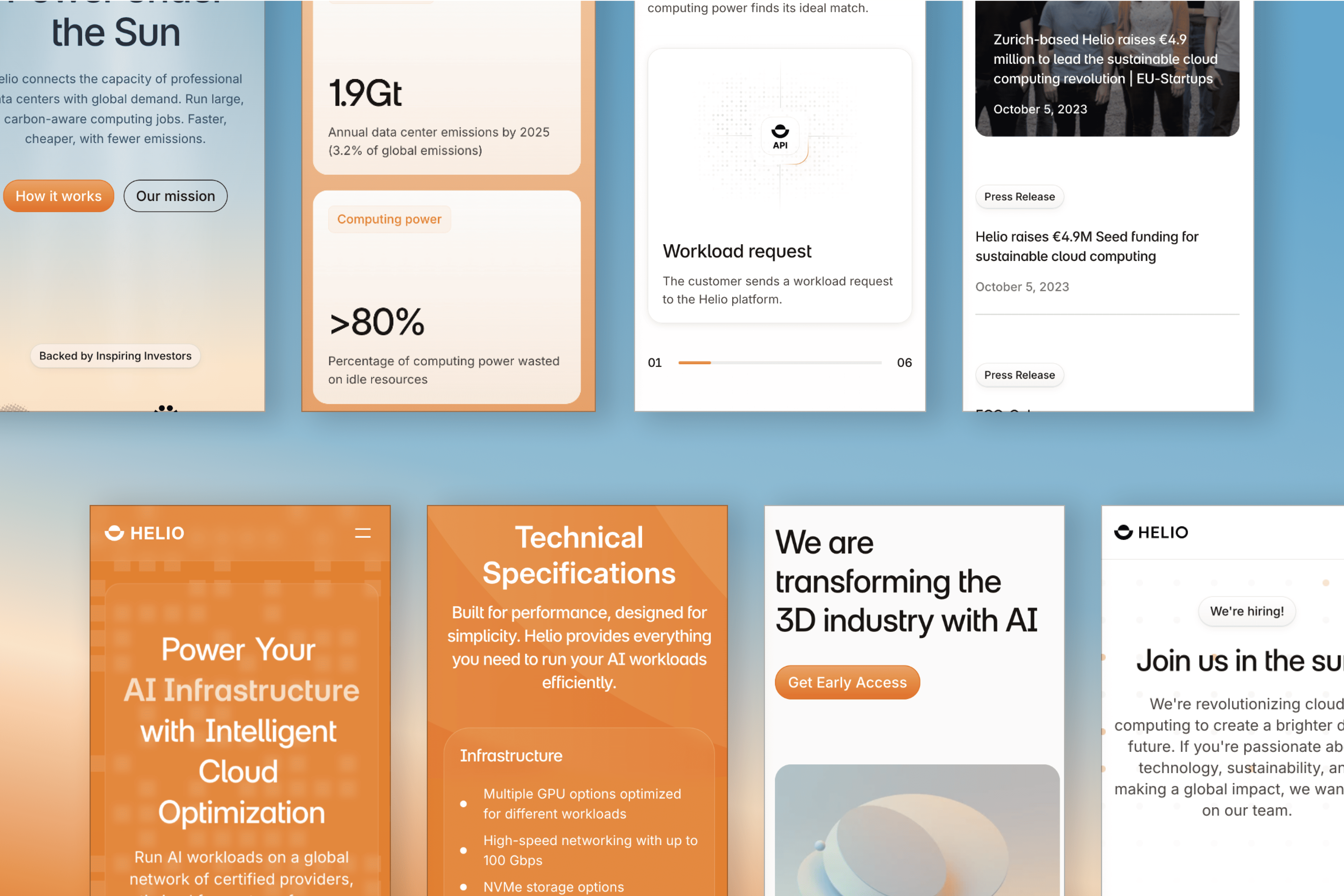 Mobile screens of helio cloud's website