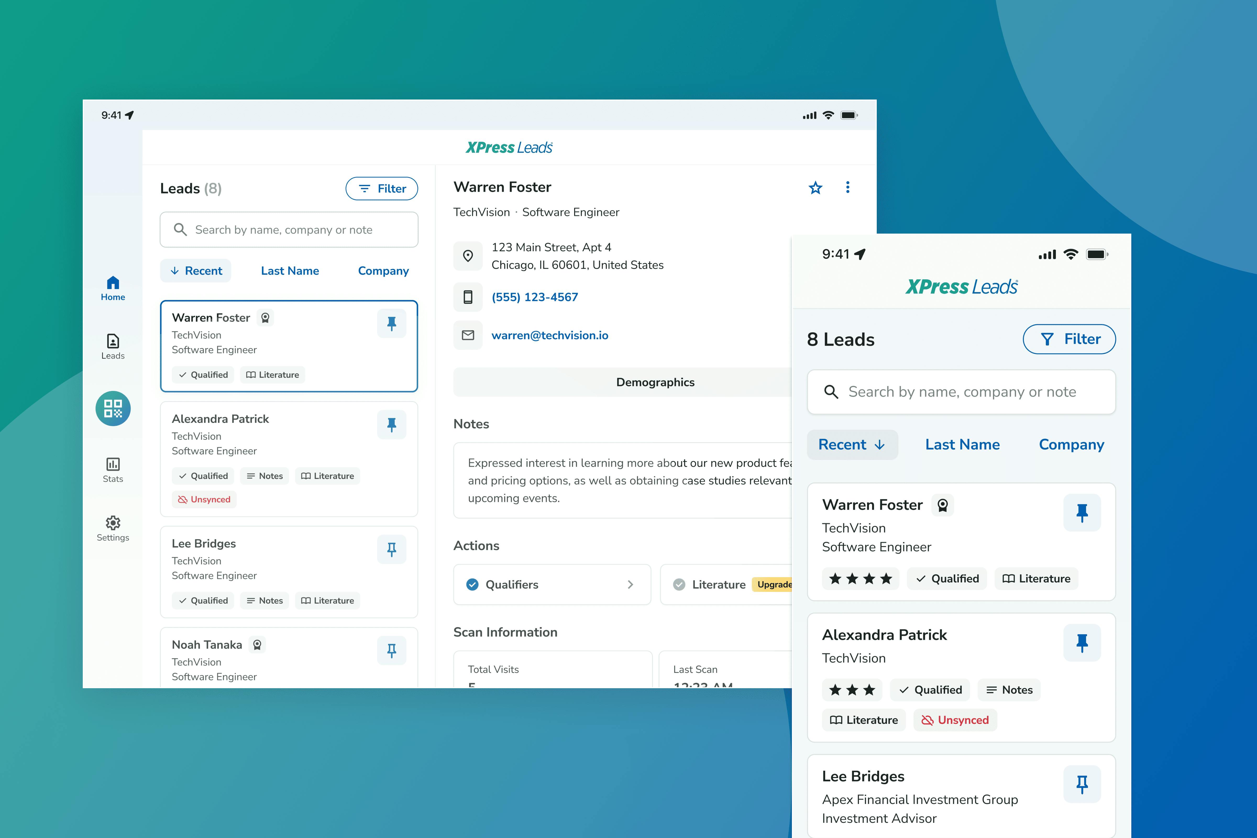 Responsive design of XPress Leads app
