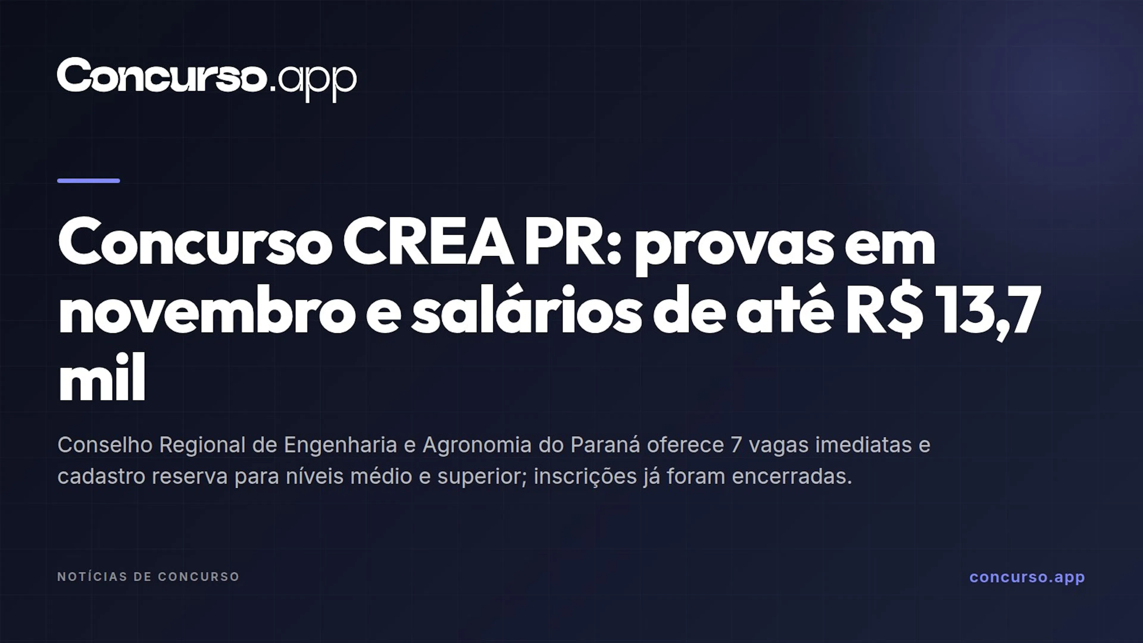 Concurso CREA PR: provas em novembro e salários de até R$ 13,7 mil