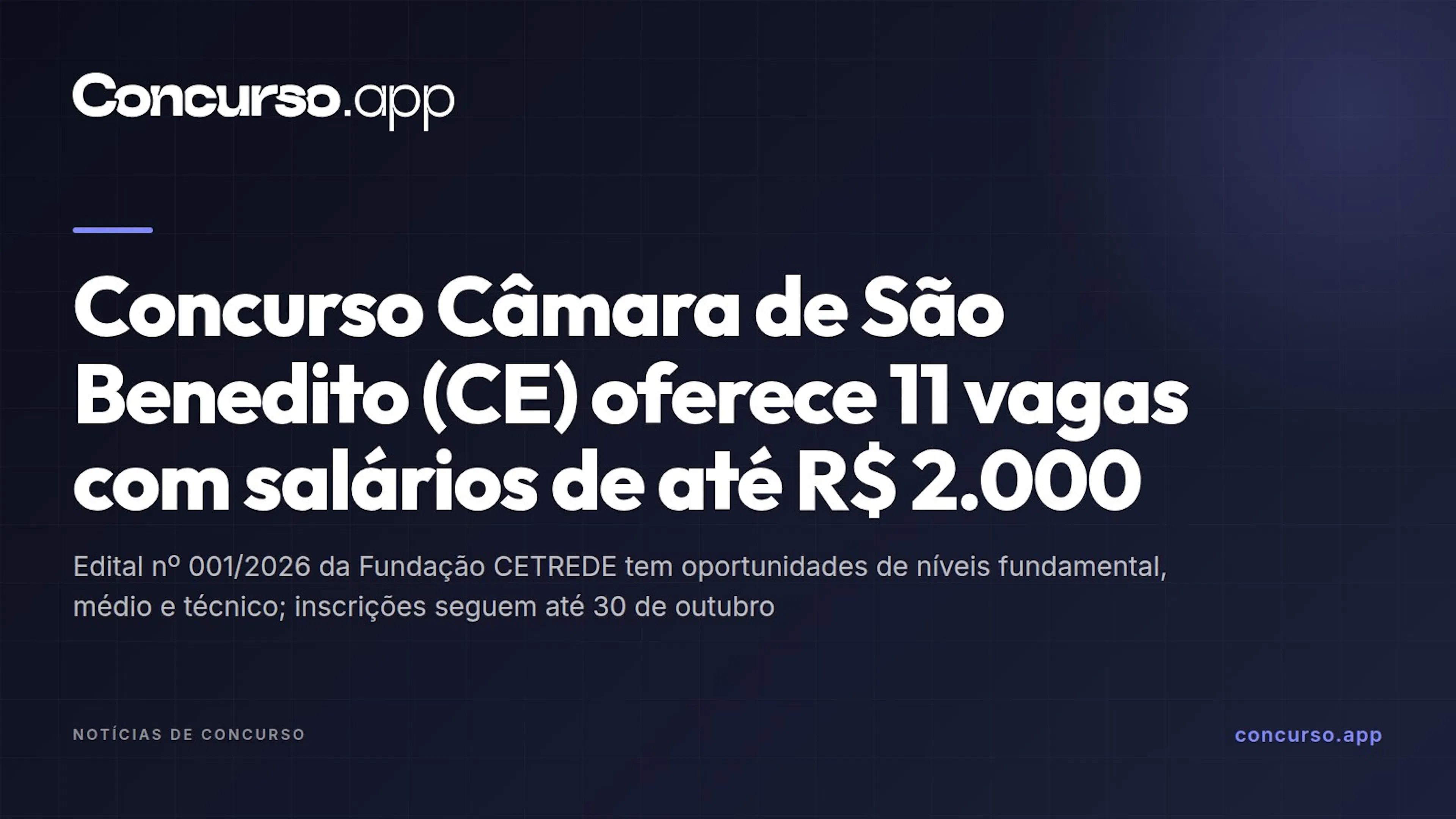 Concurso Câmara de São Benedito (CE) oferece 11 vagas com salários de até R$ 2.000