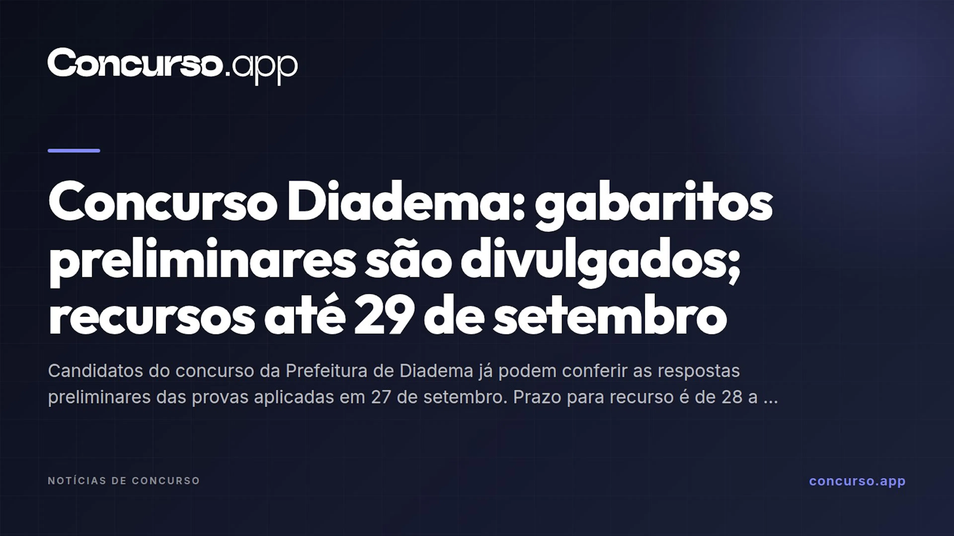 Concurso Diadema: gabaritos preliminares são divulgados; recursos até 29 de setembro