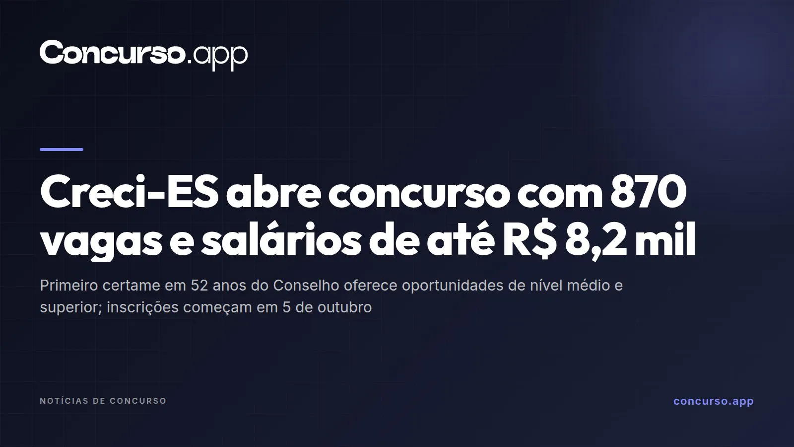 Creci-ES abre concurso com 870 vagas e salários de até R$ 8,2 mil