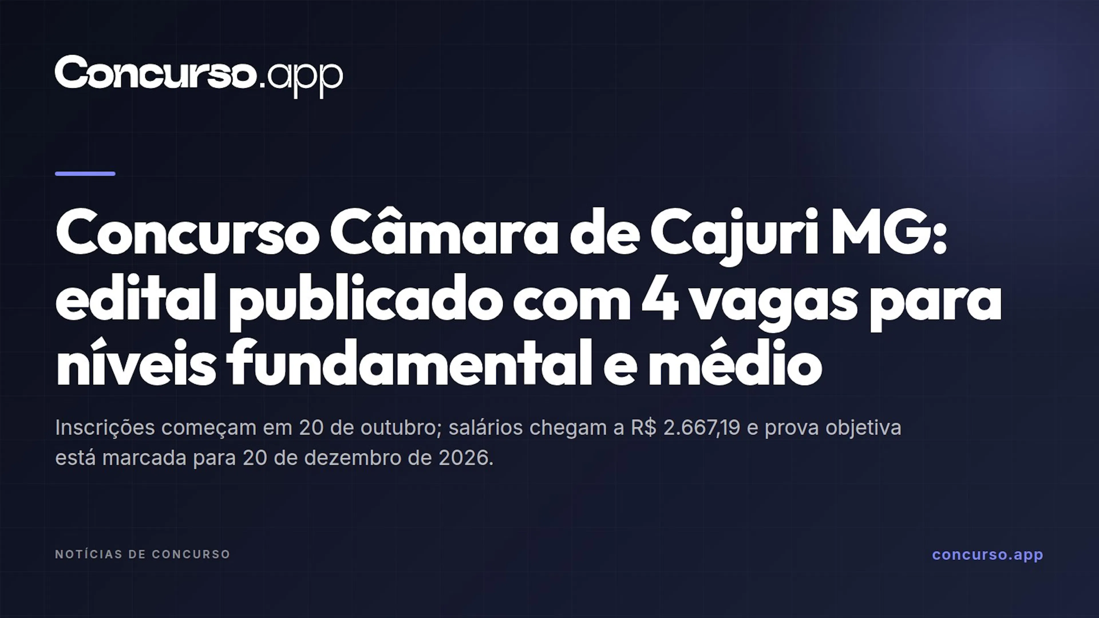 Concurso Câmara de Cajuri MG: edital publicado com 4 vagas para níveis fundamental e médio