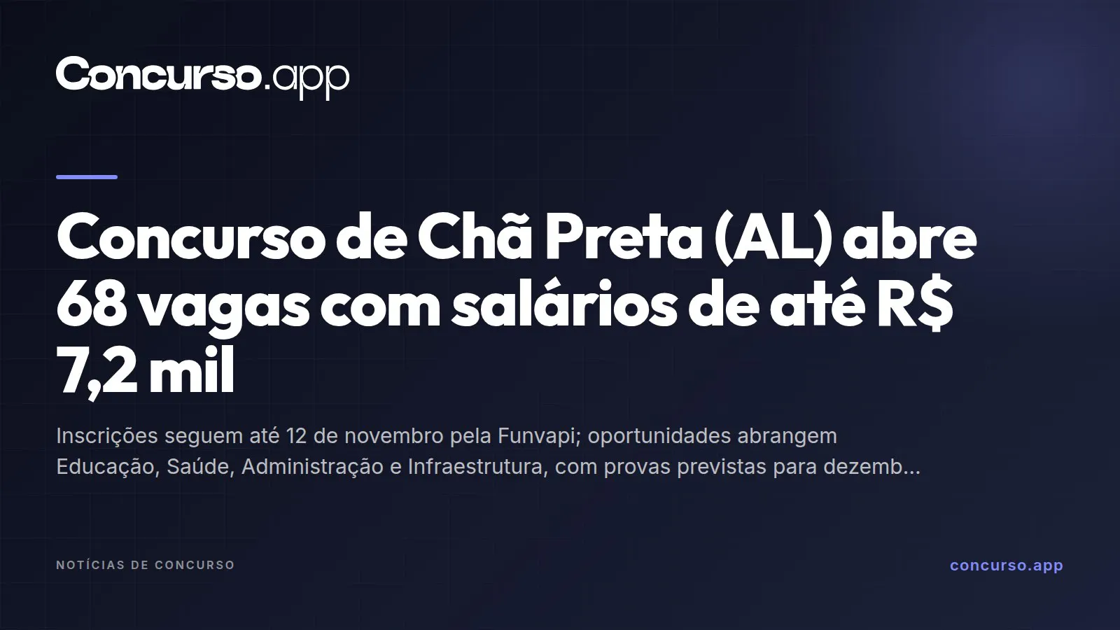 Concurso de Chã Preta (AL) abre 68 vagas com salários de até R$ 7,2 mil