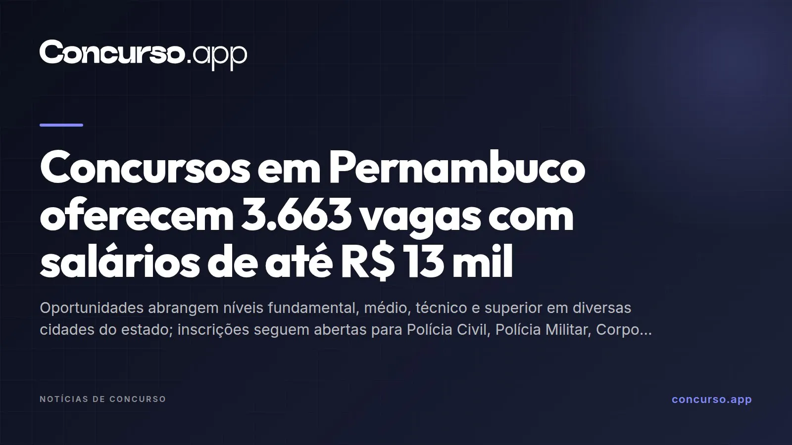 Concursos em Pernambuco oferecem 3.663 vagas com salários de até R$ 13 mil