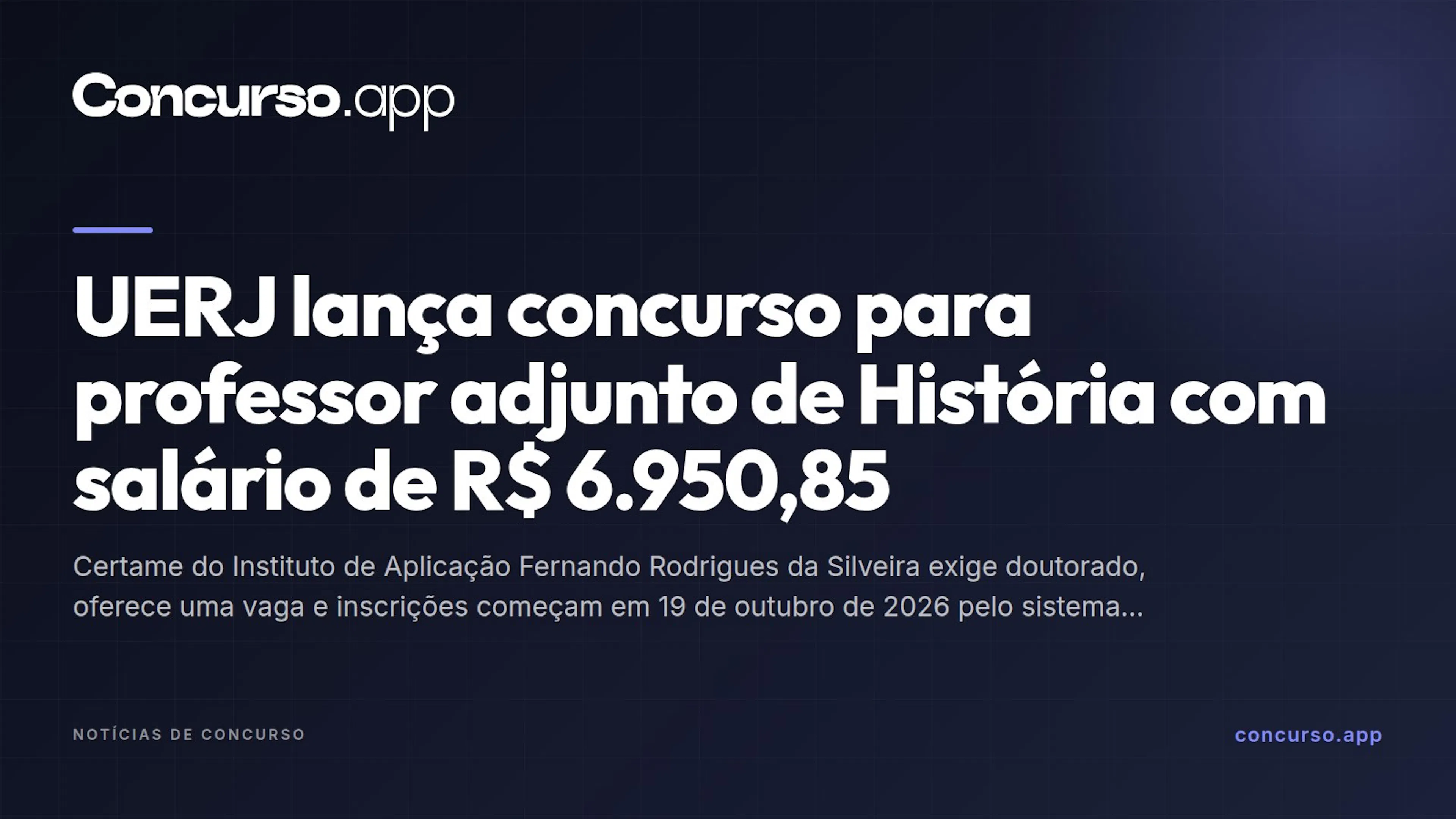 UERJ lança concurso para professor adjunto de História com salário de R$ 6.950,85
