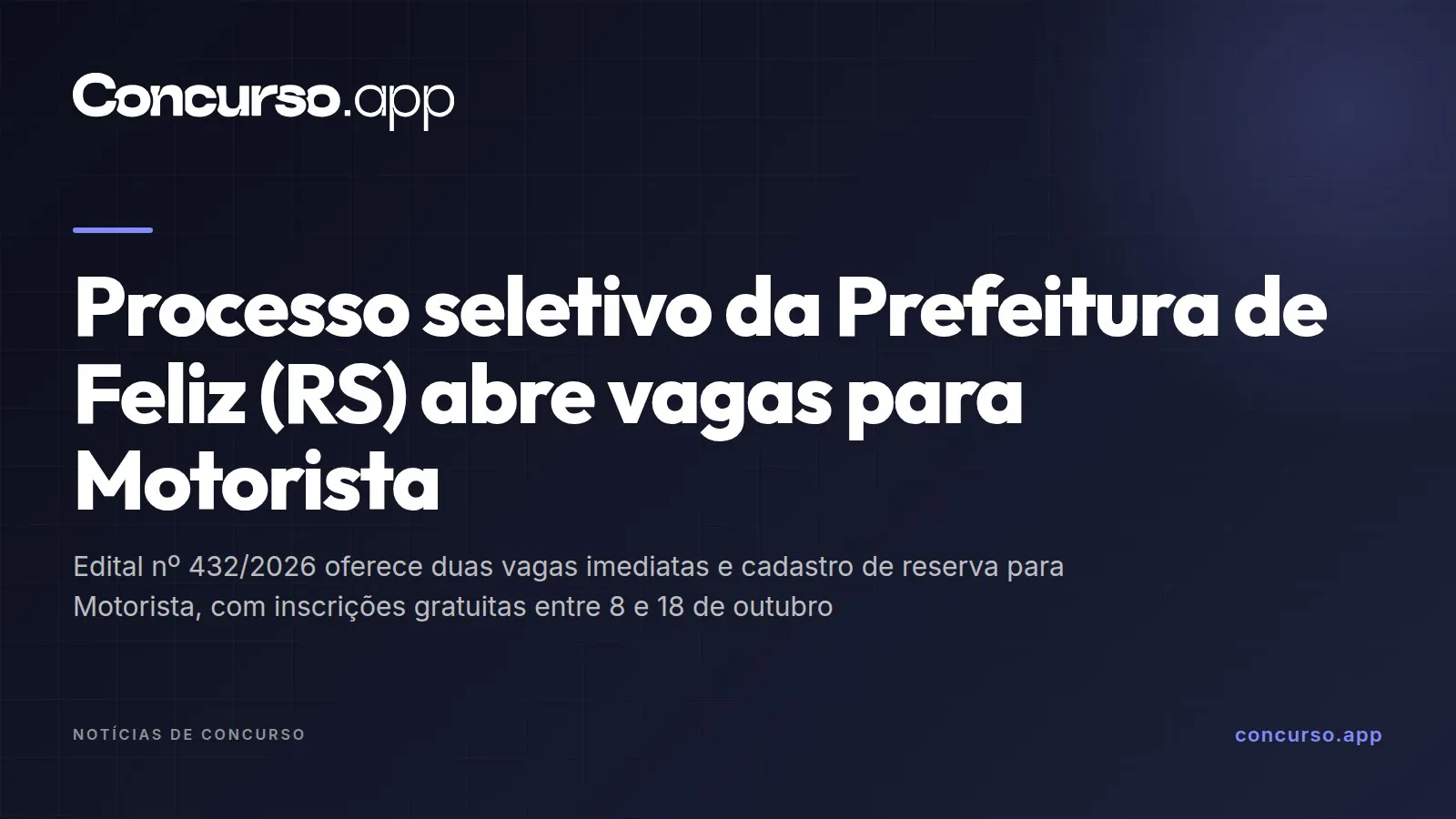 Processo seletivo da Prefeitura de Feliz (RS) abre vagas para Motorista