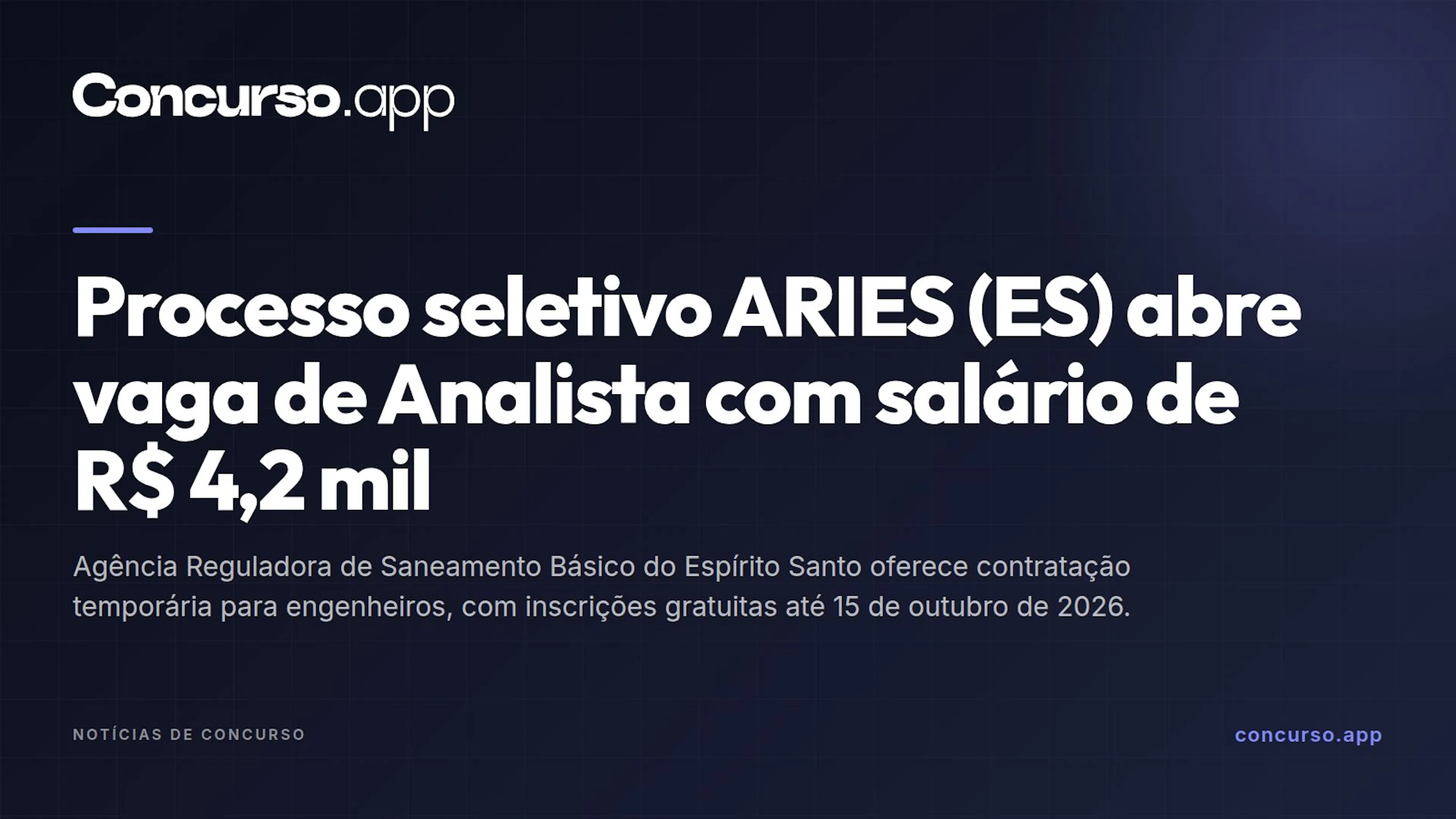 Processo seletivo ARIES (ES) abre vaga de Analista com salário de R$ 4,2 mil