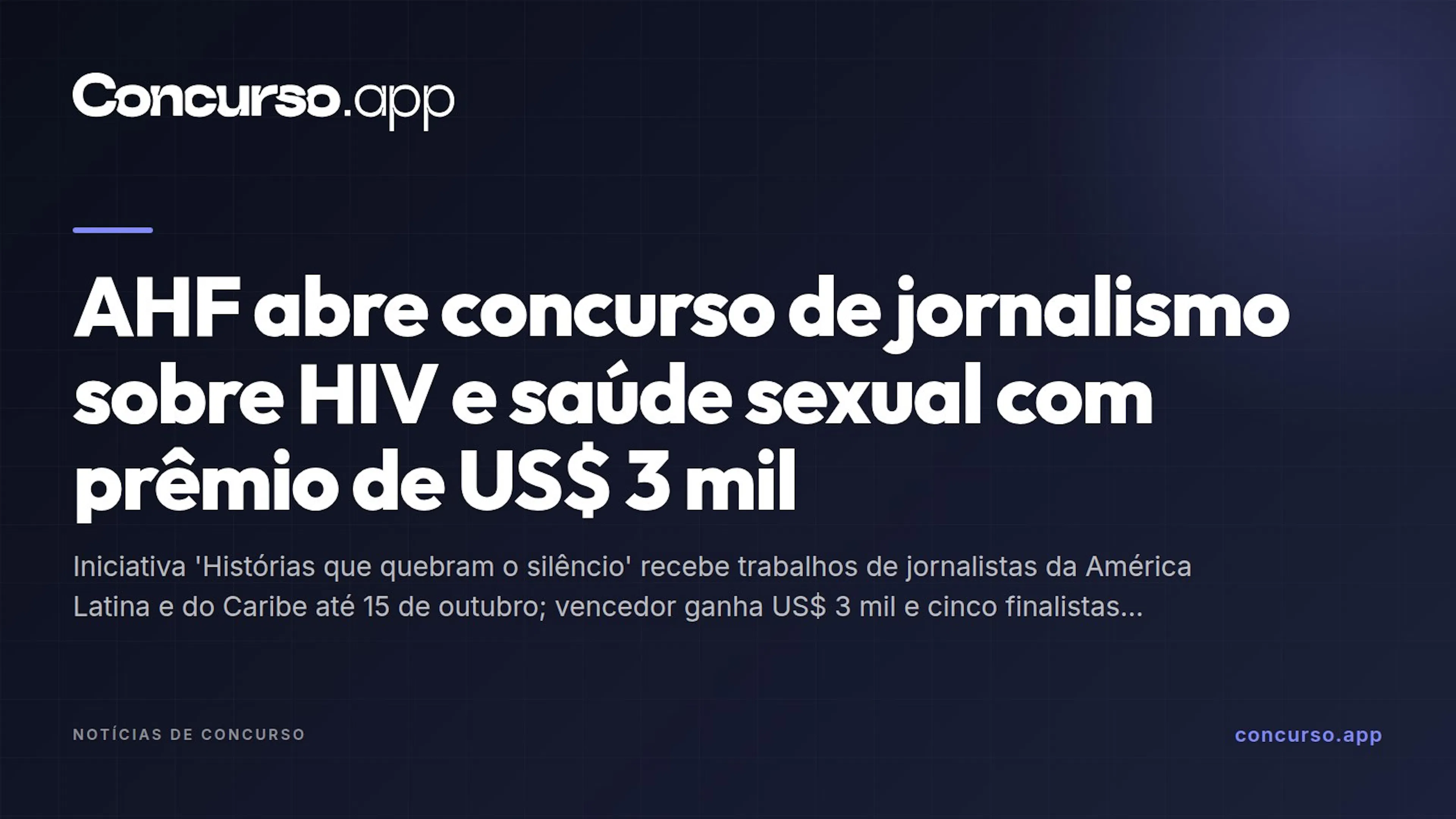 AHF abre concurso de jornalismo sobre HIV e saúde sexual com prêmio de US$ 3 mil