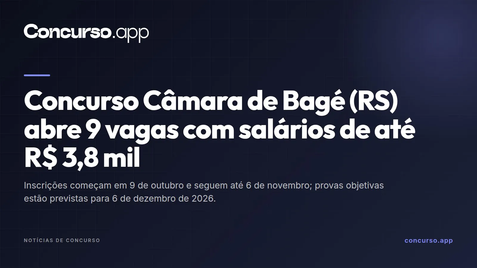 Concurso Câmara de Bagé (RS) abre 9 vagas com salários de até R$ 3,8 mil