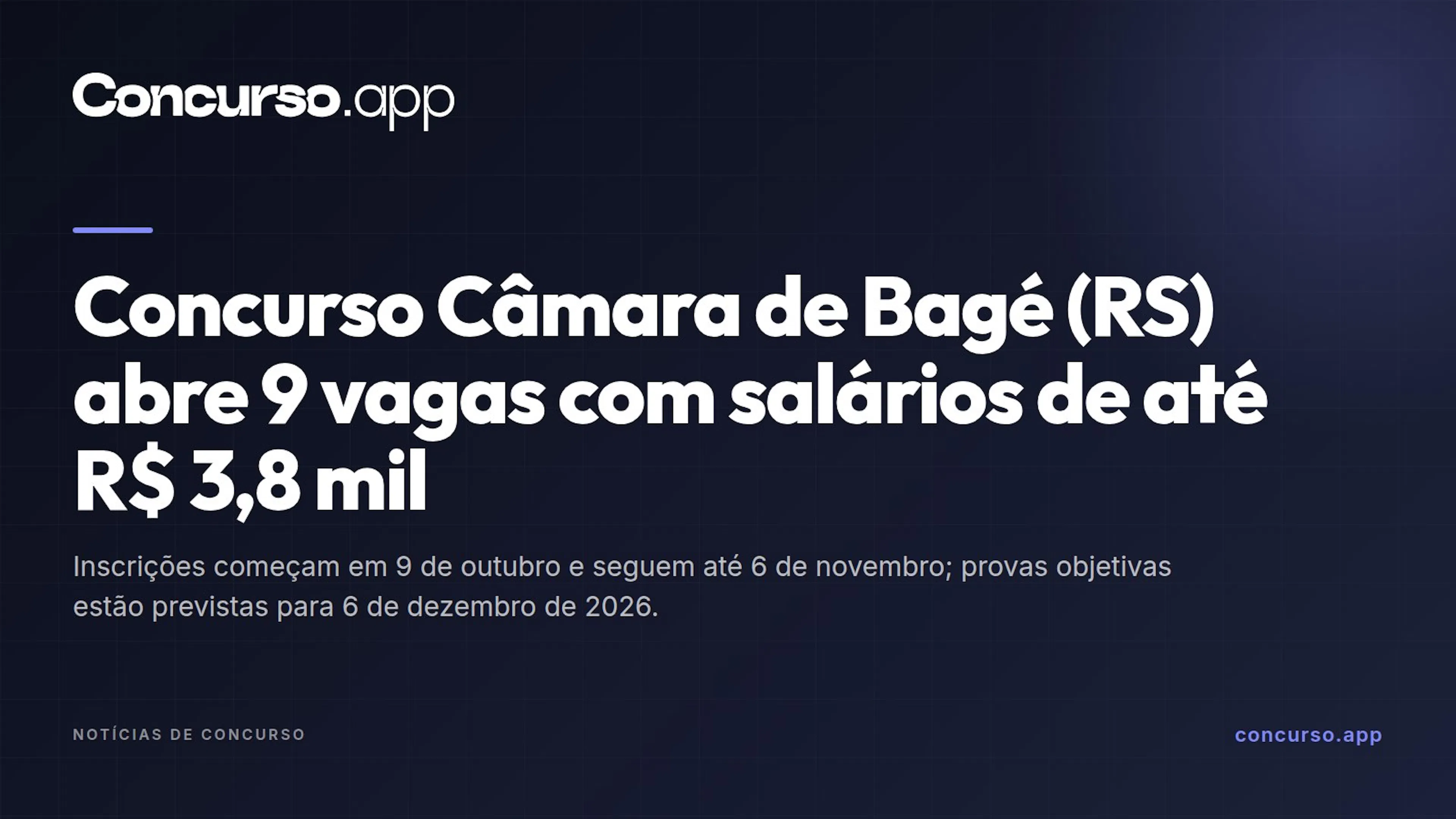 Concurso Câmara de Bagé (RS) abre 9 vagas com salários de até R$ 3,8 mil