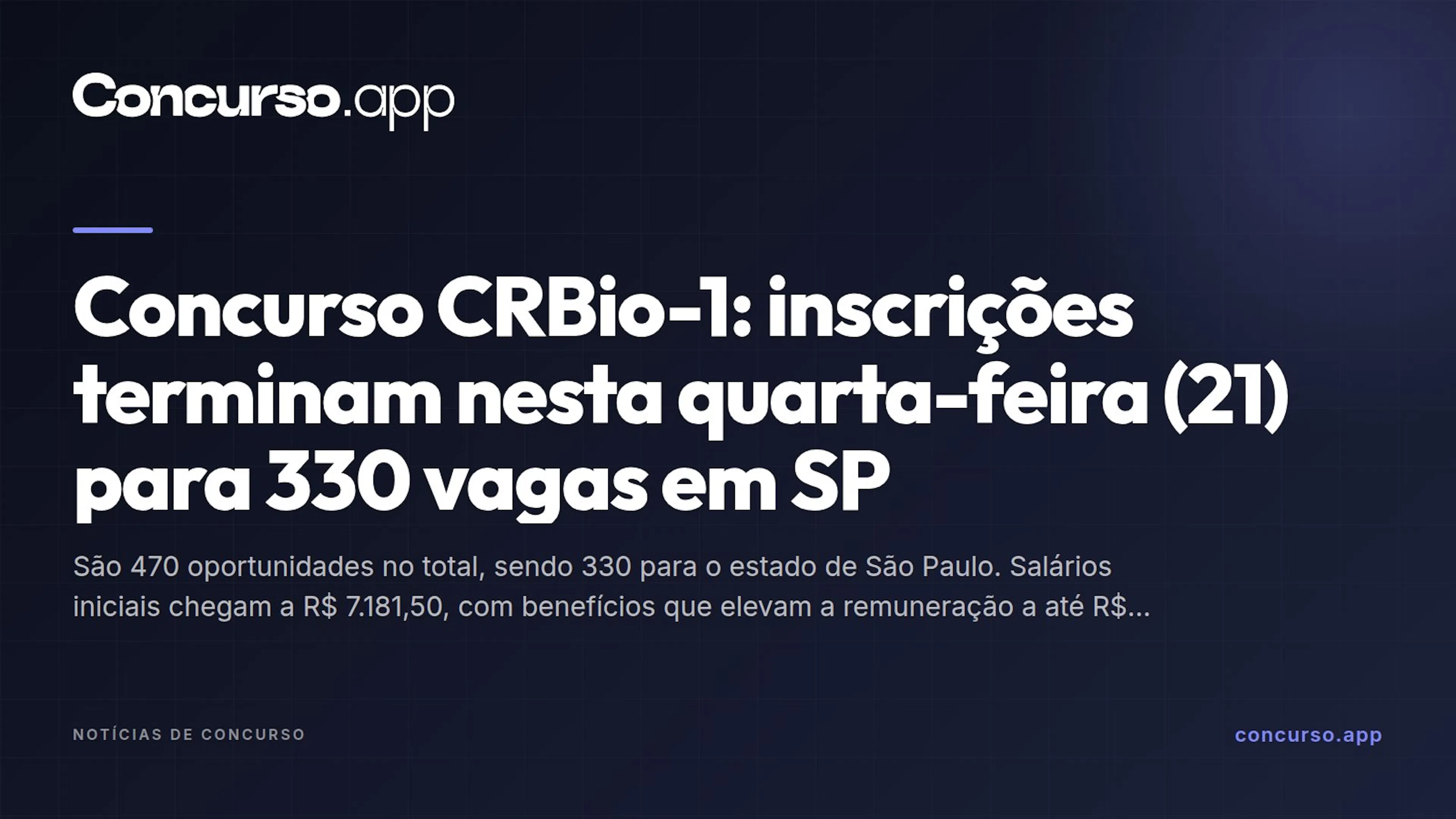 Concurso CRBio-1: inscrições terminam nesta quarta-feira (21) para 330 vagas em SP