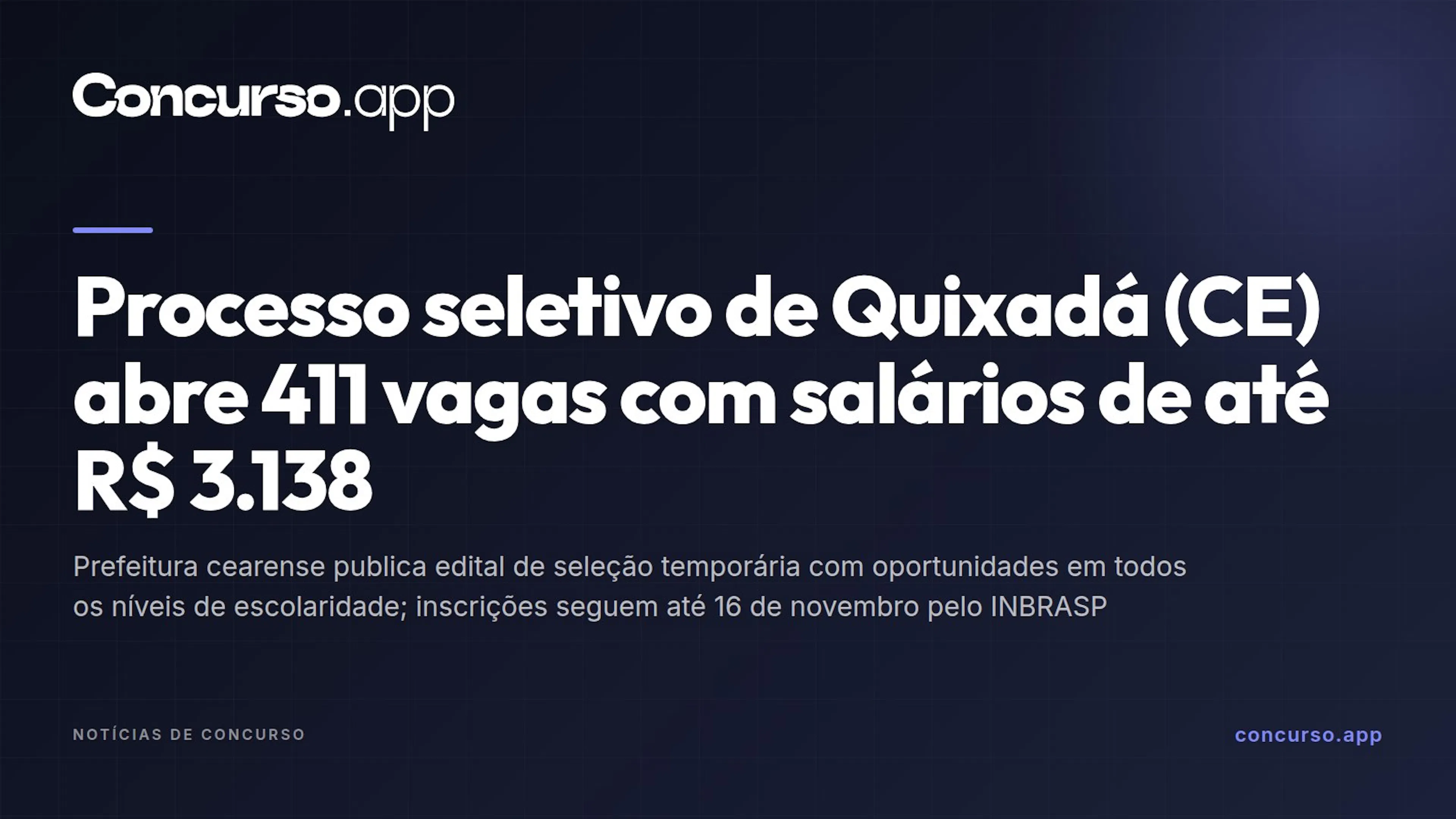 Processo seletivo de Quixadá (CE) abre 411 vagas com salários de até R$ 3.138