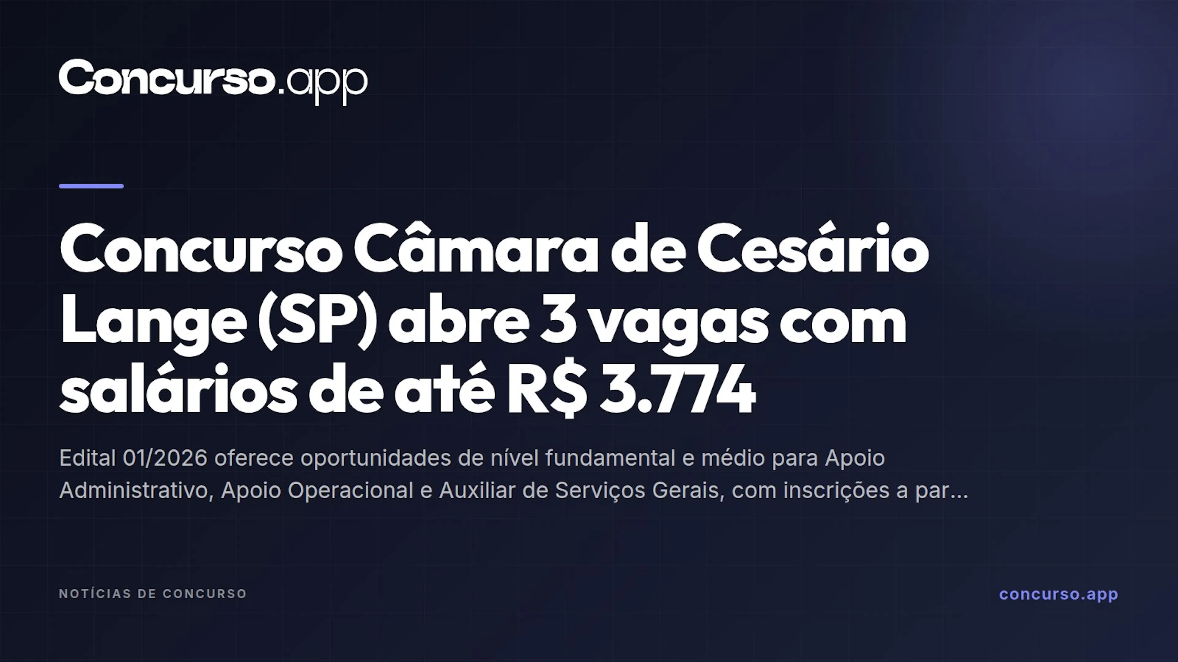 Concurso Câmara de Cesário Lange (SP) abre 3 vagas com salários de até R$ 3.774