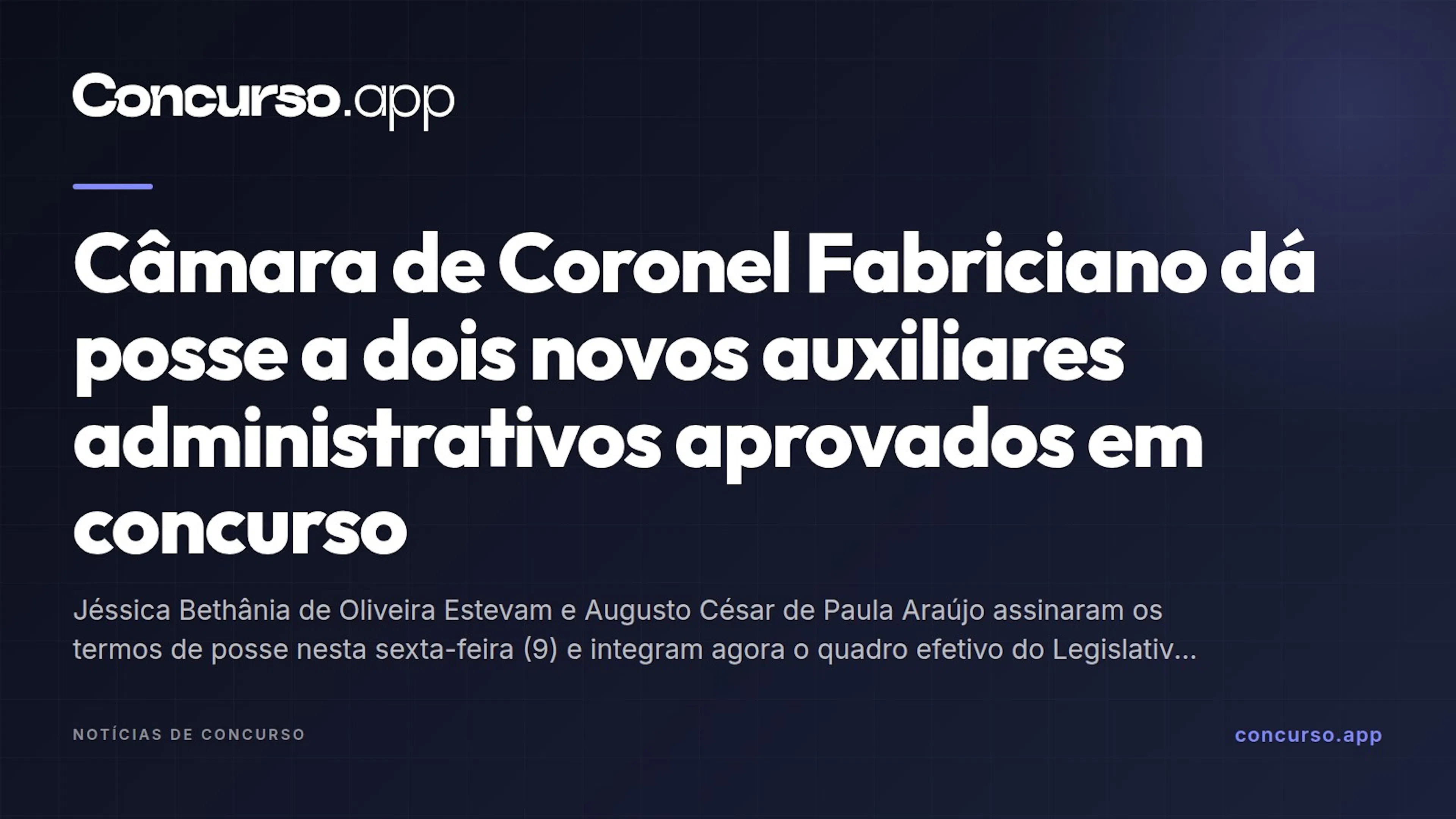 Câmara de Coronel Fabriciano dá posse a dois novos auxiliares administrativos aprovados em concurso