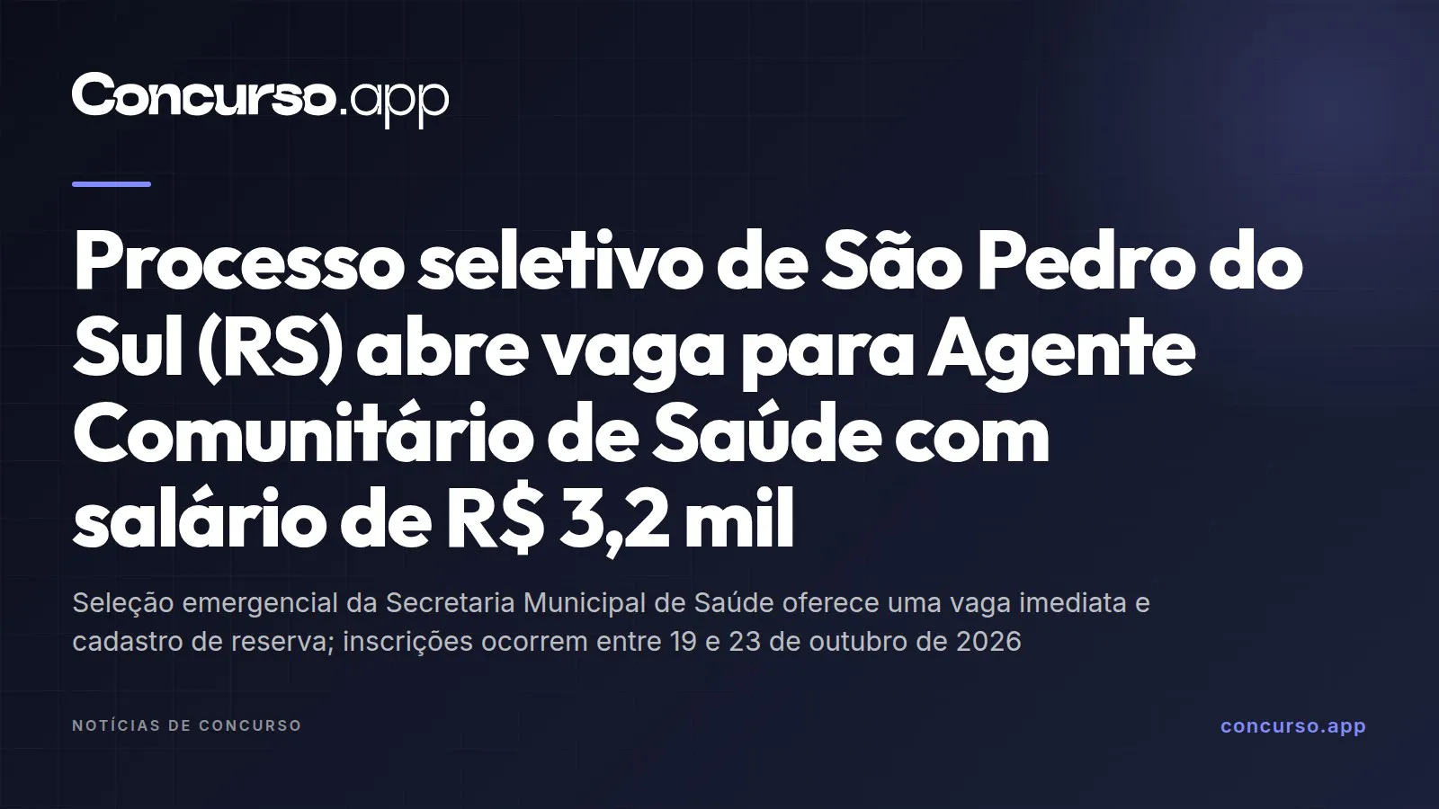 Processo seletivo de São Pedro do Sul (RS) abre vaga para Agente Comunitário de Saúde com salário de R$ 3,2 mil