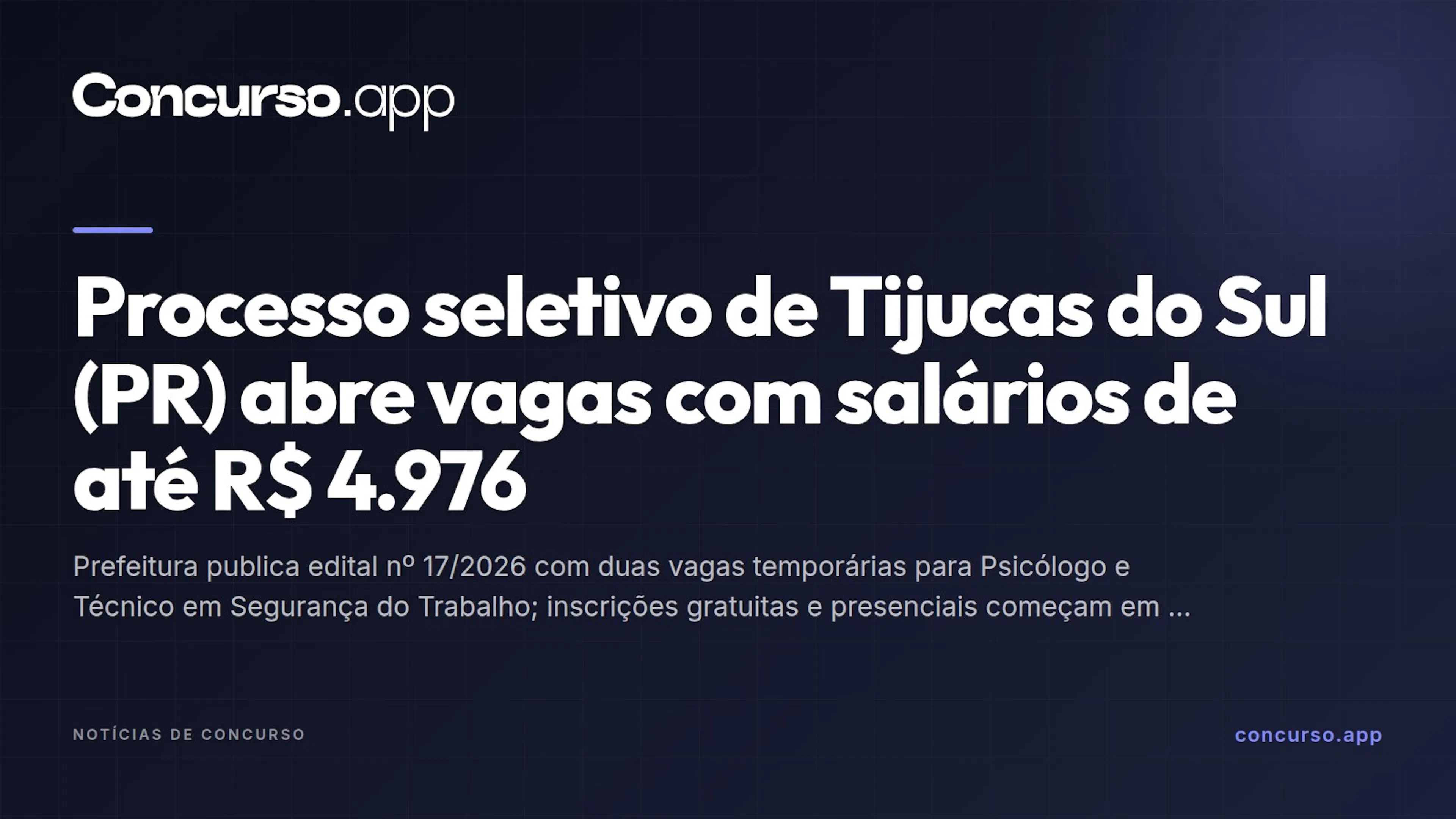 Processo seletivo de Tijucas do Sul (PR) abre vagas com salários de até R$ 4.976