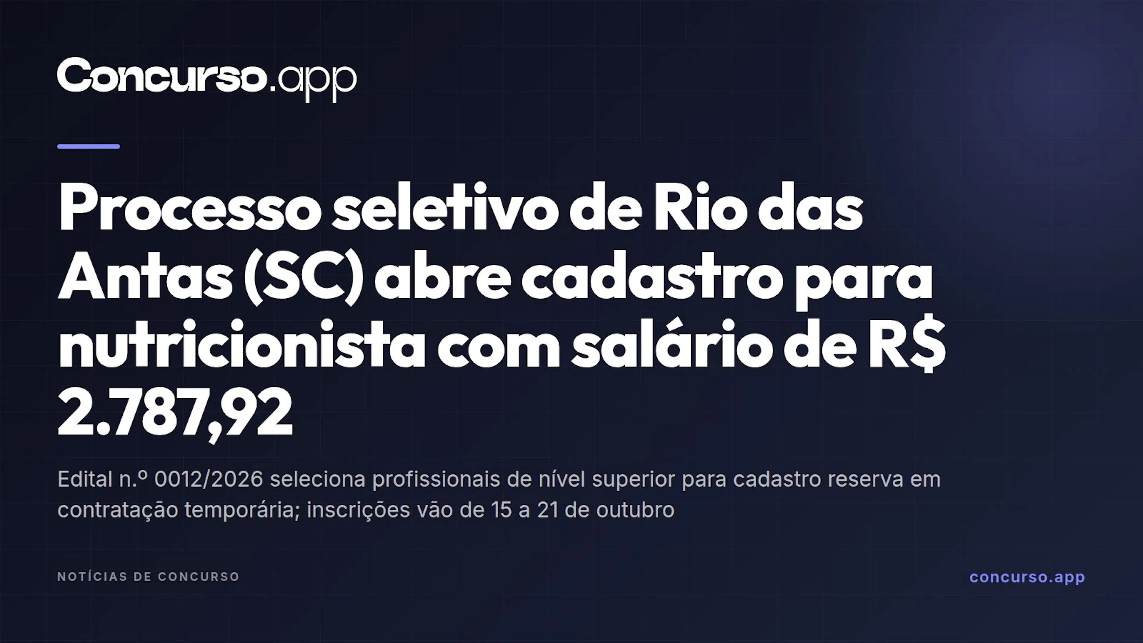 Processo seletivo de Rio das Antas (SC) abre cadastro para nutricionista com salário de R$ 2.787,92