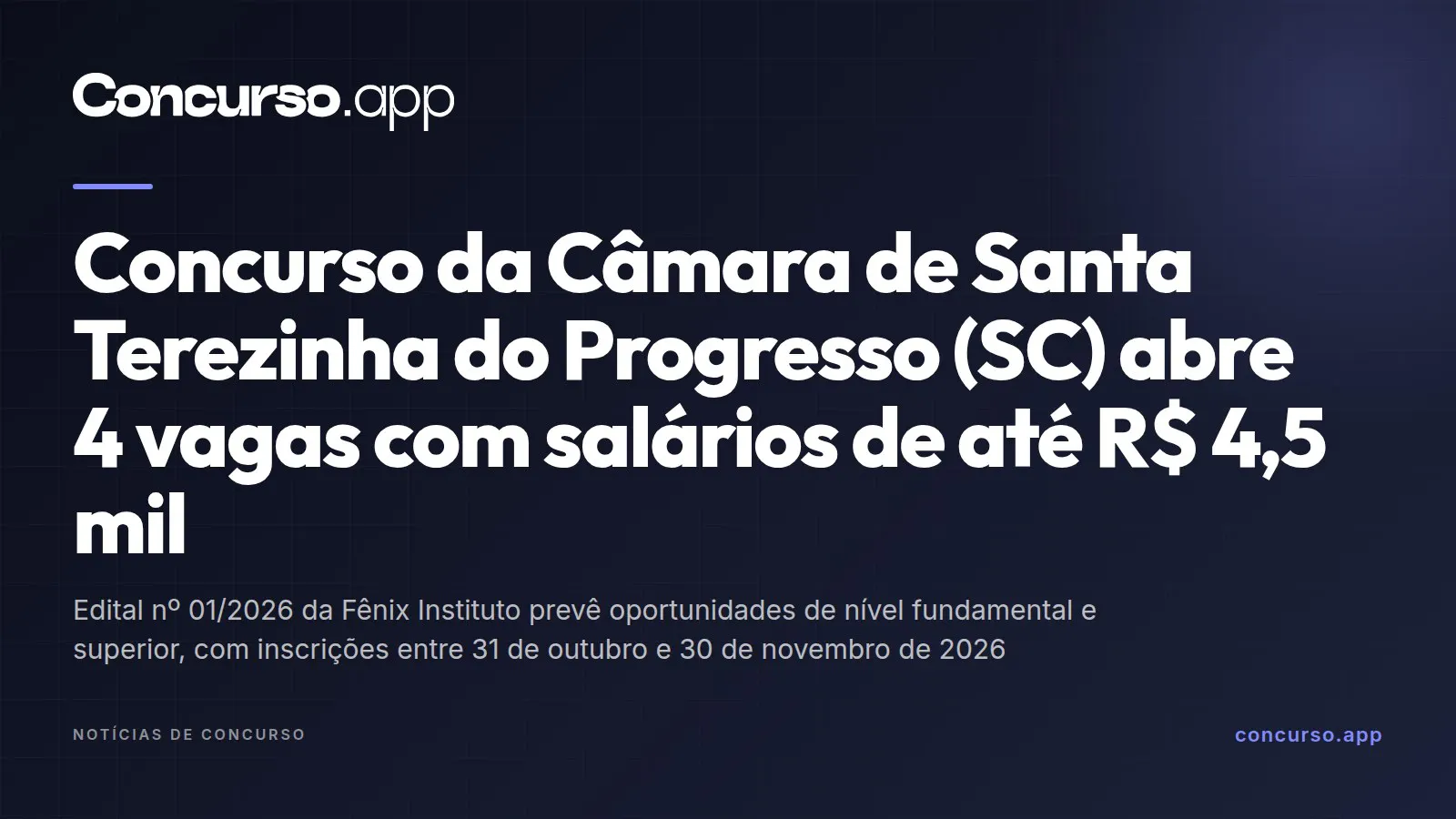 Concurso da Câmara de Santa Terezinha do Progresso (SC) abre 4 vagas com salários de até R$ 4,5 mil