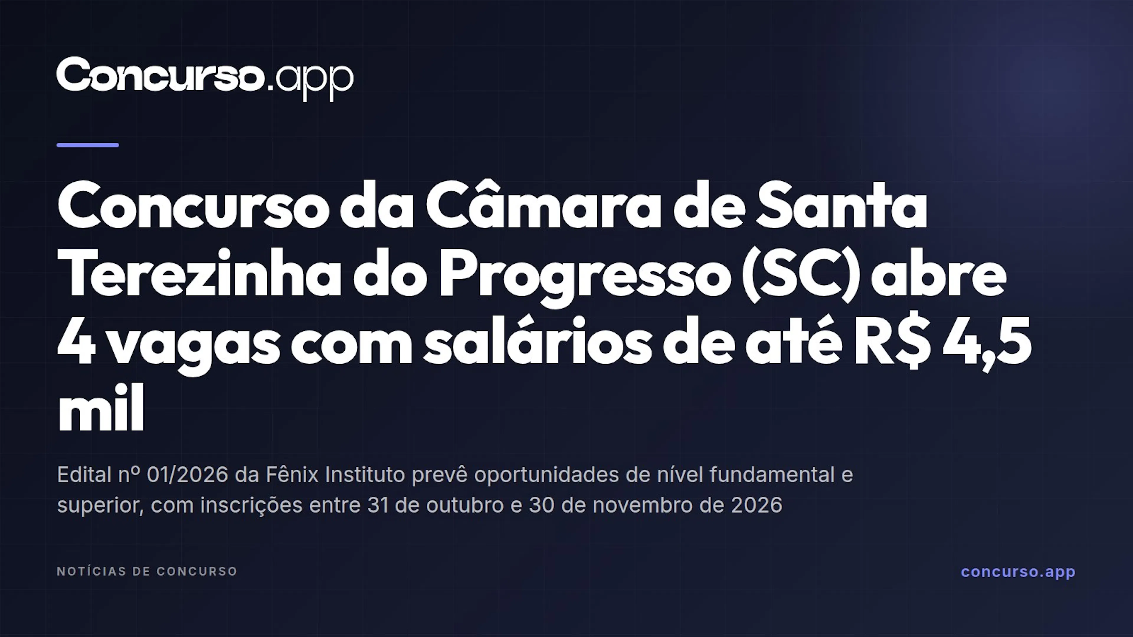 Concurso da Câmara de Santa Terezinha do Progresso (SC) abre 4 vagas com salários de até R$ 4,5 mil