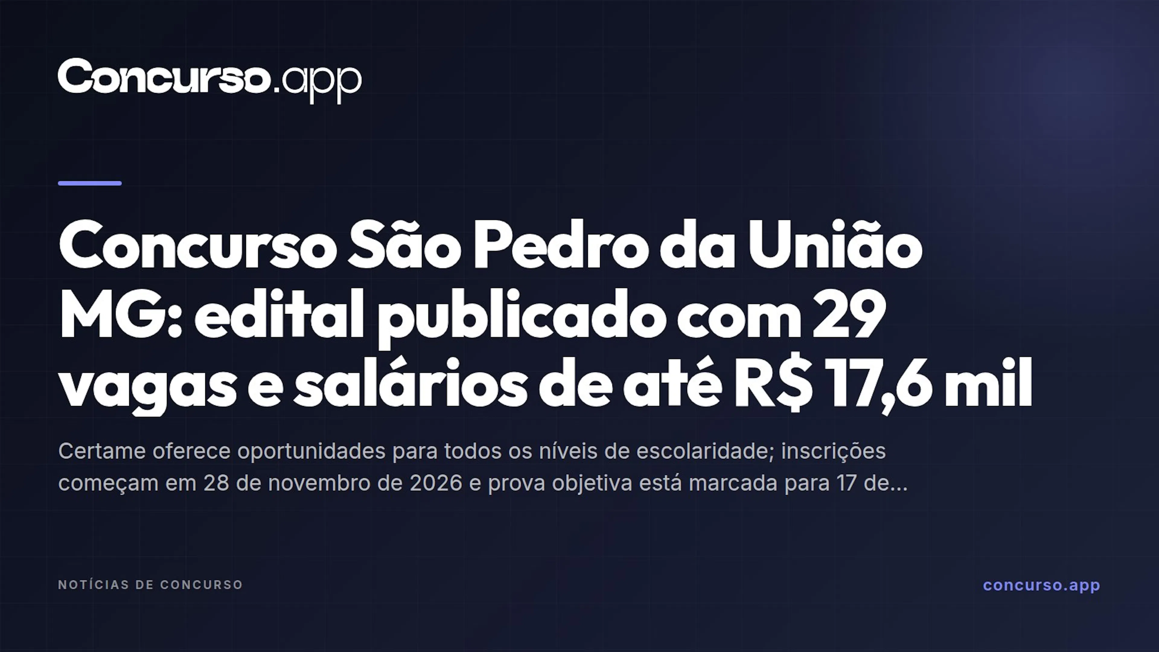 Concurso São Pedro da União MG: edital publicado com 29 vagas e salários de até R$ 17,6 mil