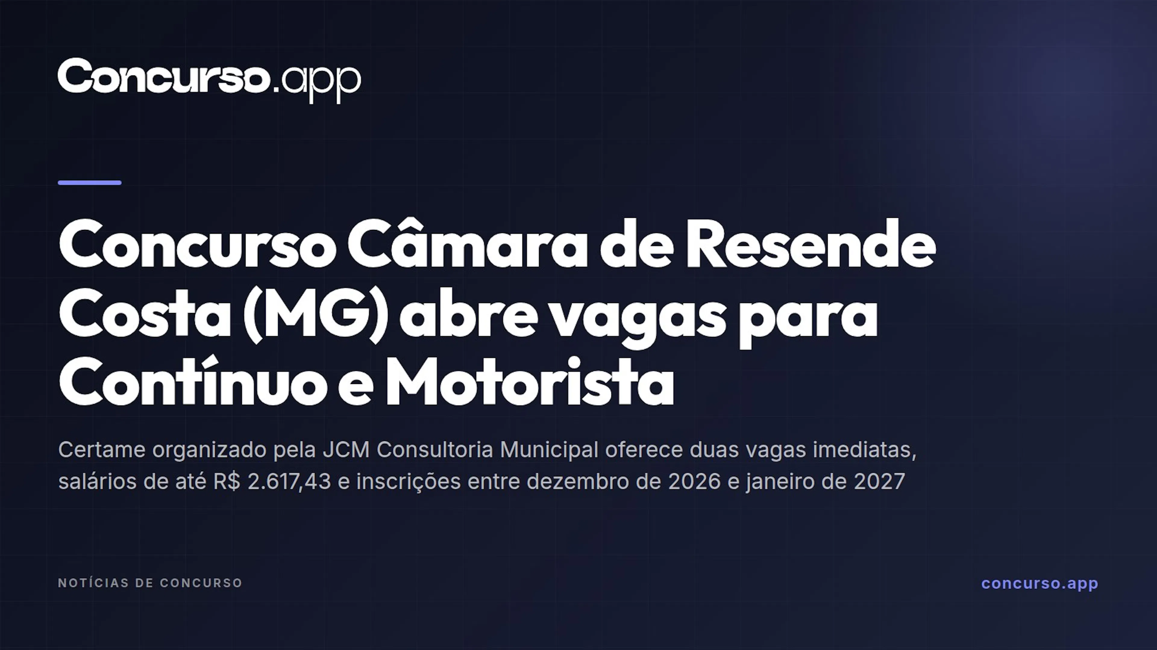Concurso Câmara de Resende Costa (MG) abre vagas para Contínuo e Motorista