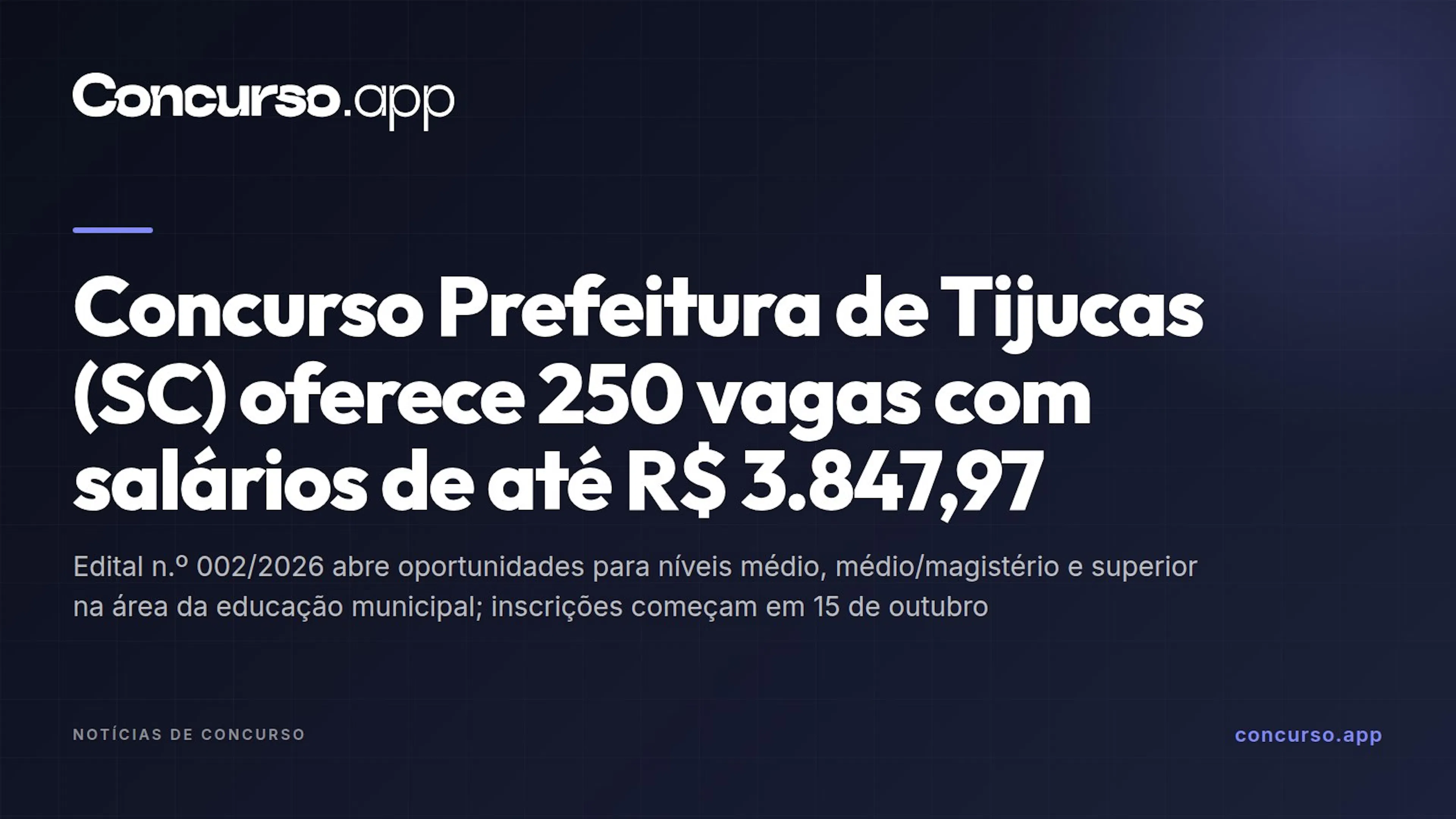 Concurso Prefeitura de Tijucas (SC) oferece 250 vagas com salários de até R$ 3.847,97