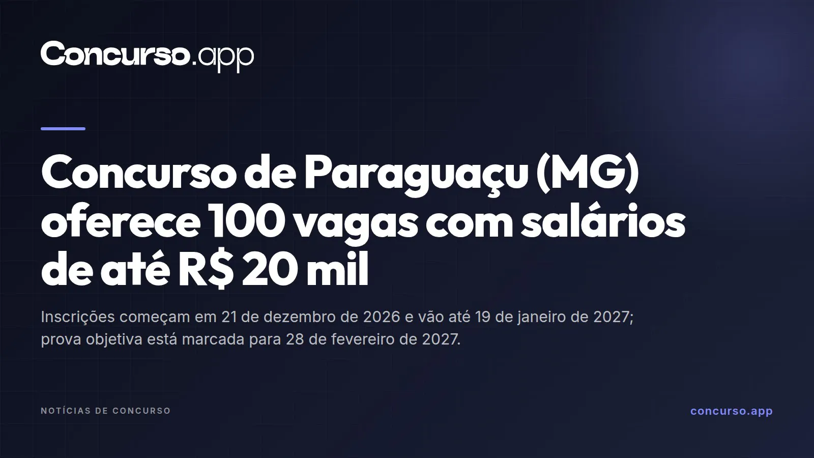 Concurso de Paraguaçu (MG) oferece 100 vagas com salários de até R$ 20 mil