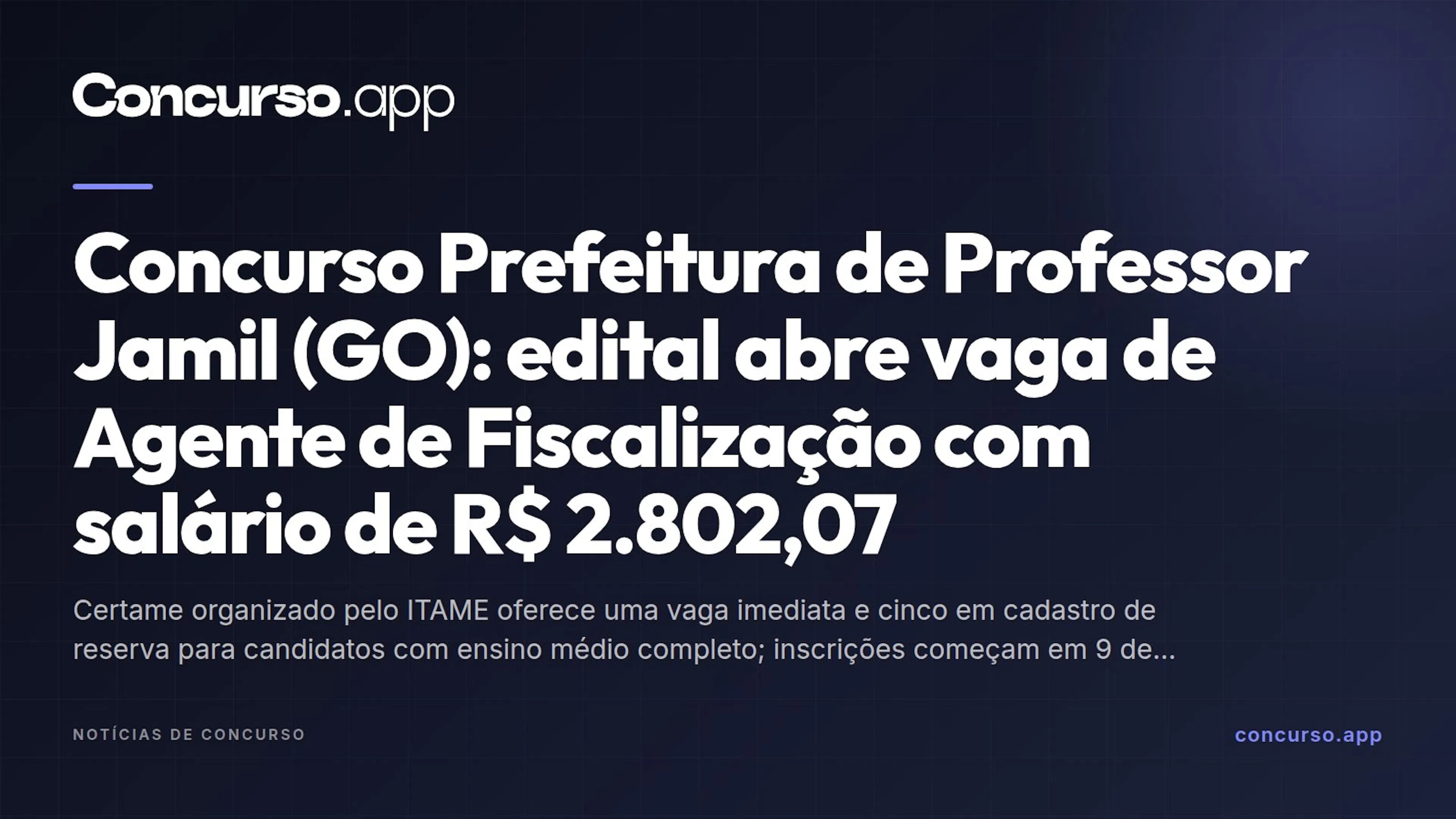 Concurso Prefeitura de Professor Jamil (GO): edital abre vaga de Agente de Fiscalização com salário de R$ 2.802,07