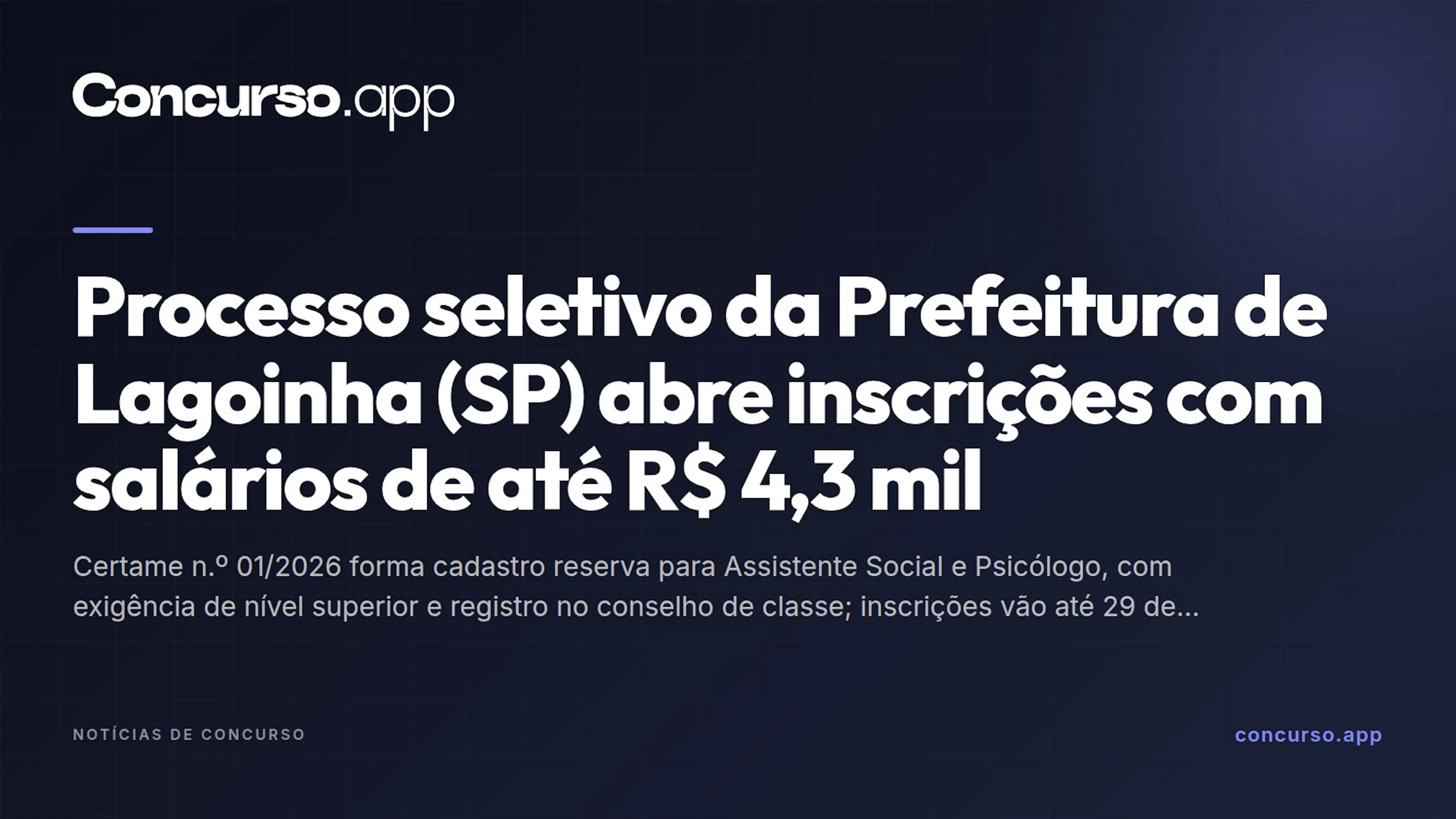 Processo seletivo da Prefeitura de Lagoinha (SP) abre inscrições com salários de até R$ 4,3 mil