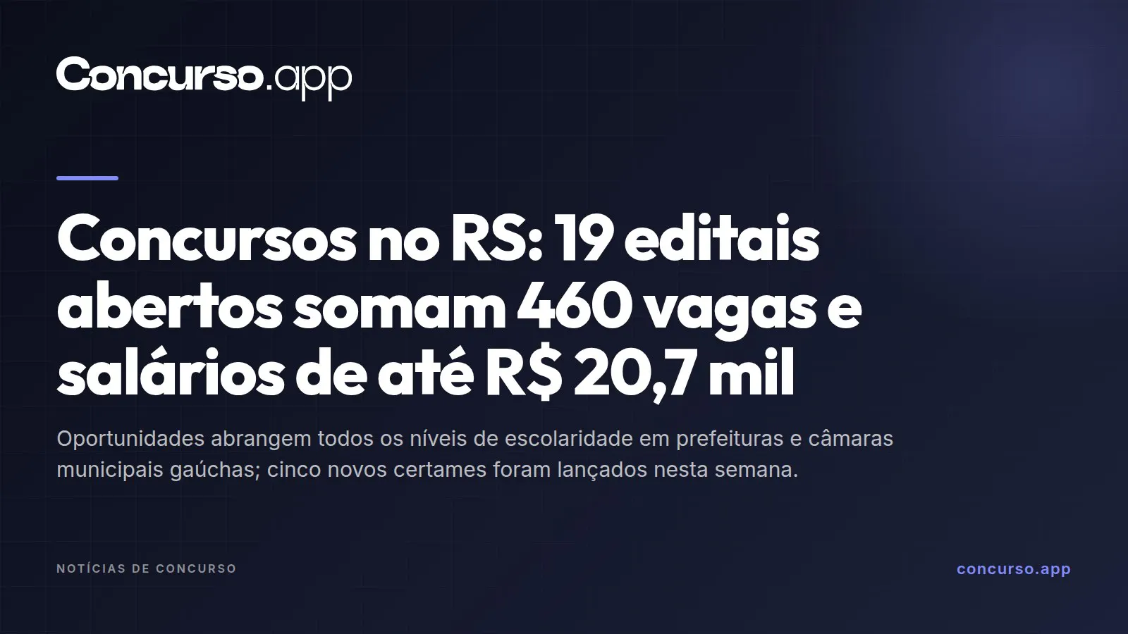 Concursos no RS: 19 editais abertos somam 460 vagas e salários de até R$ 20,7 mil