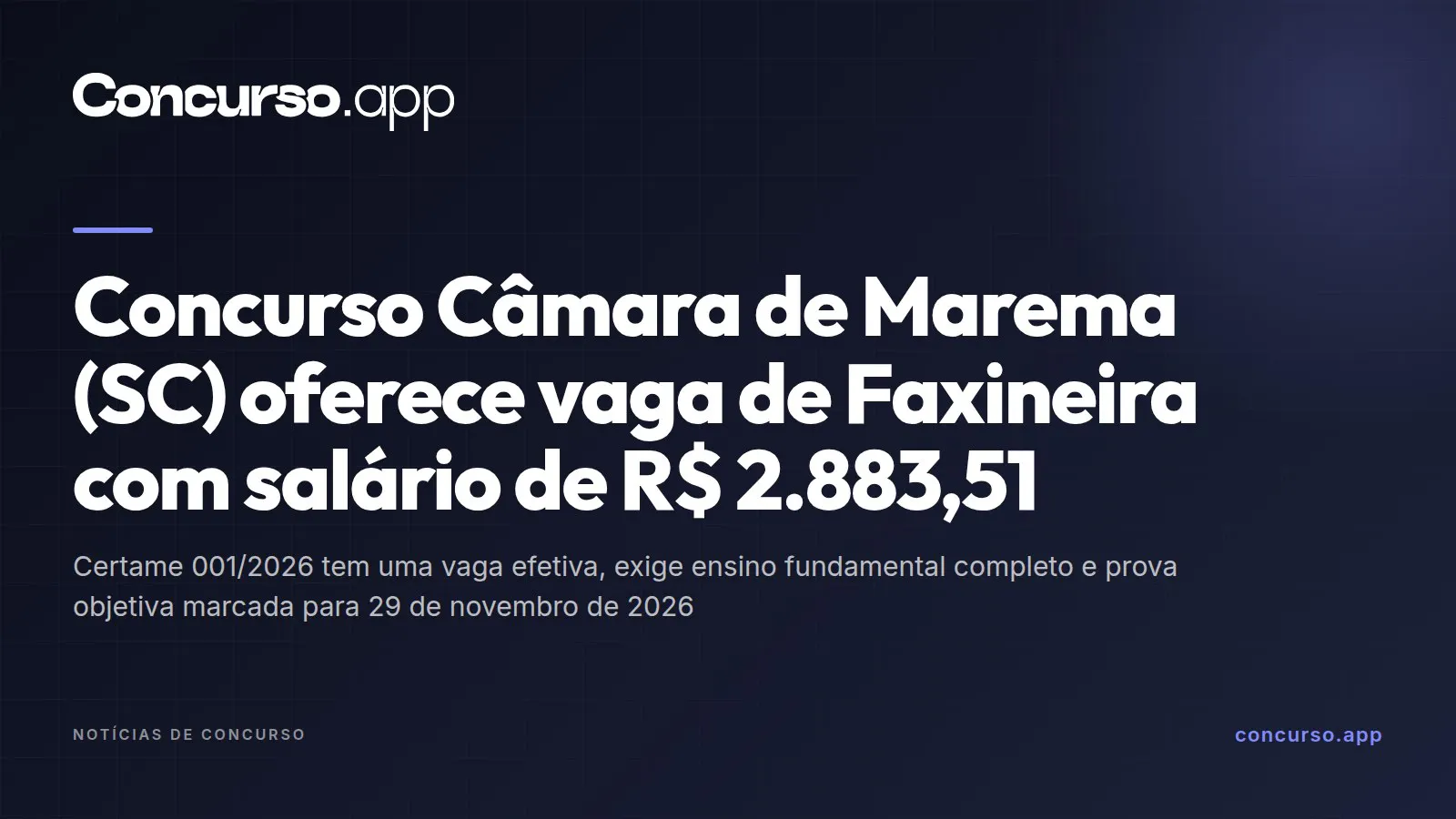 Concurso Câmara de Marema (SC) oferece vaga de Faxineira com salário de R$ 2.883,51