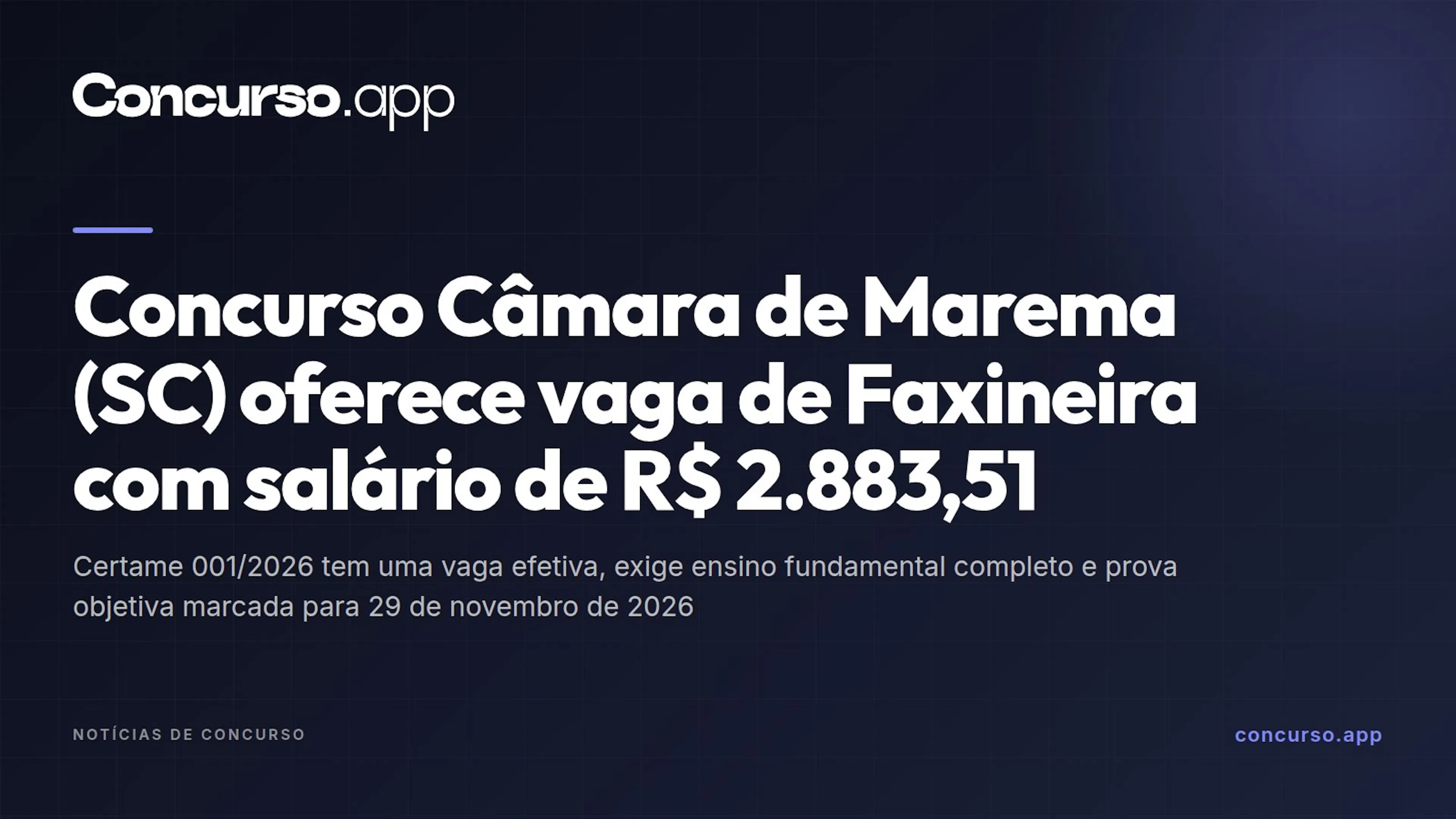 Concurso Câmara de Marema (SC) oferece vaga de Faxineira com salário de R$ 2.883,51