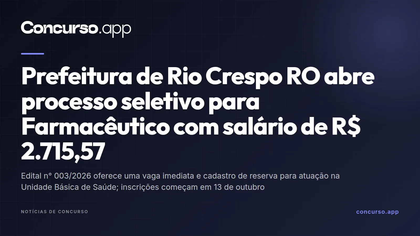 Prefeitura de Rio Crespo RO abre processo seletivo para Farmacêutico com salário de R$ 2.715,57