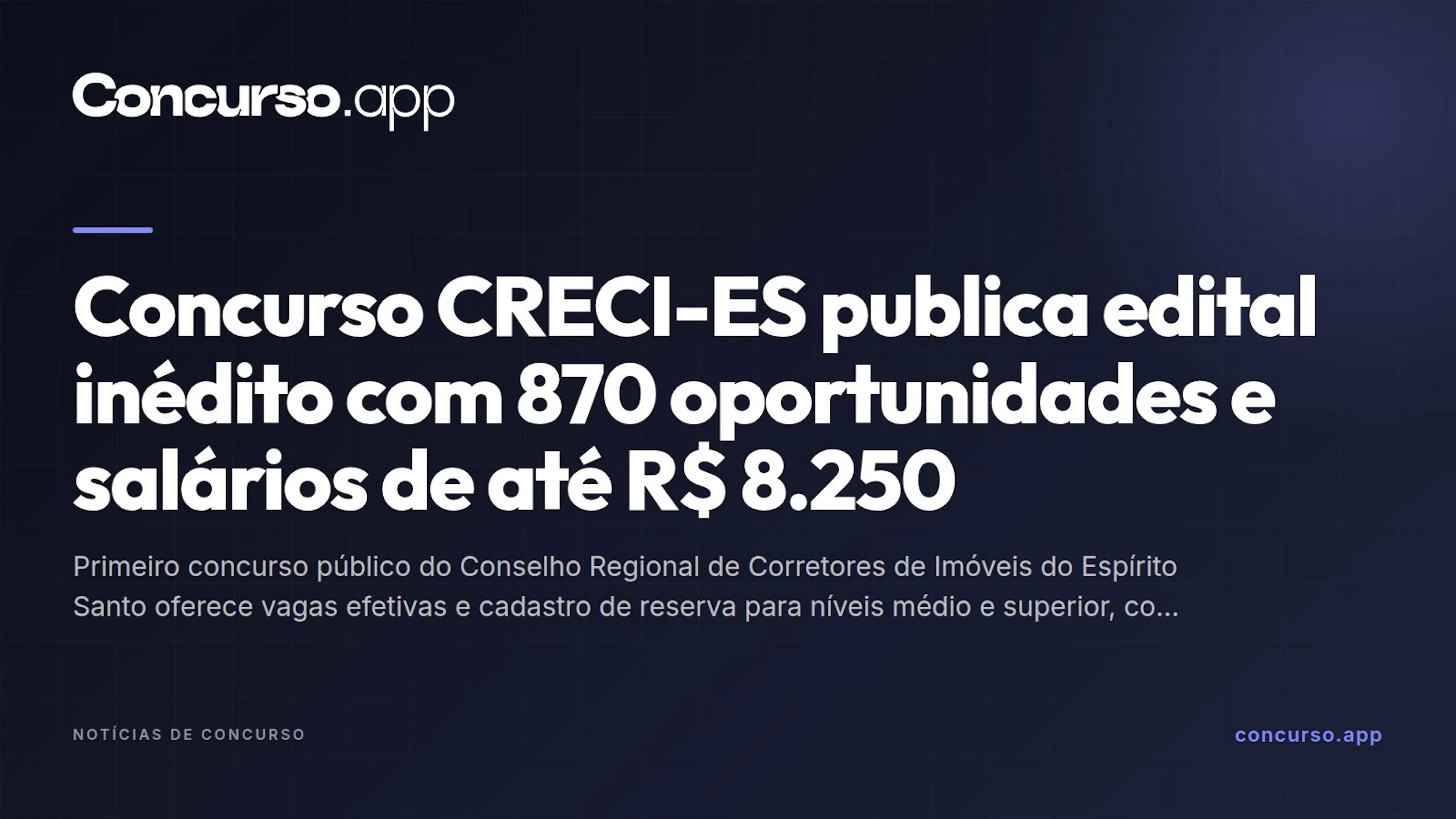 Concurso CRECI-ES publica edital inédito com 870 oportunidades e salários de até R$ 8.250