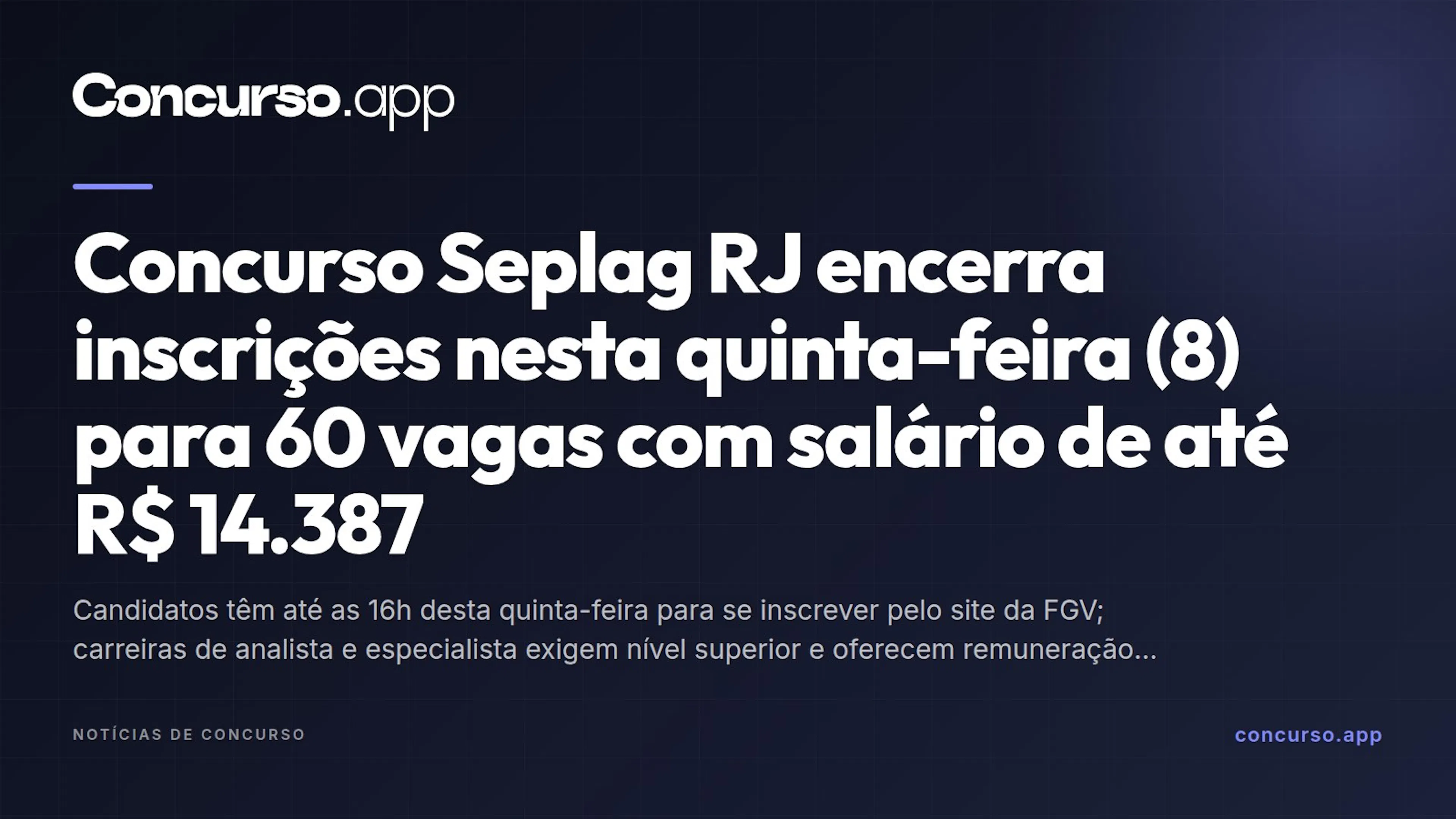 Concurso Seplag RJ encerra inscrições nesta quinta-feira (8) para 60 vagas com salário de até R$ 14.387