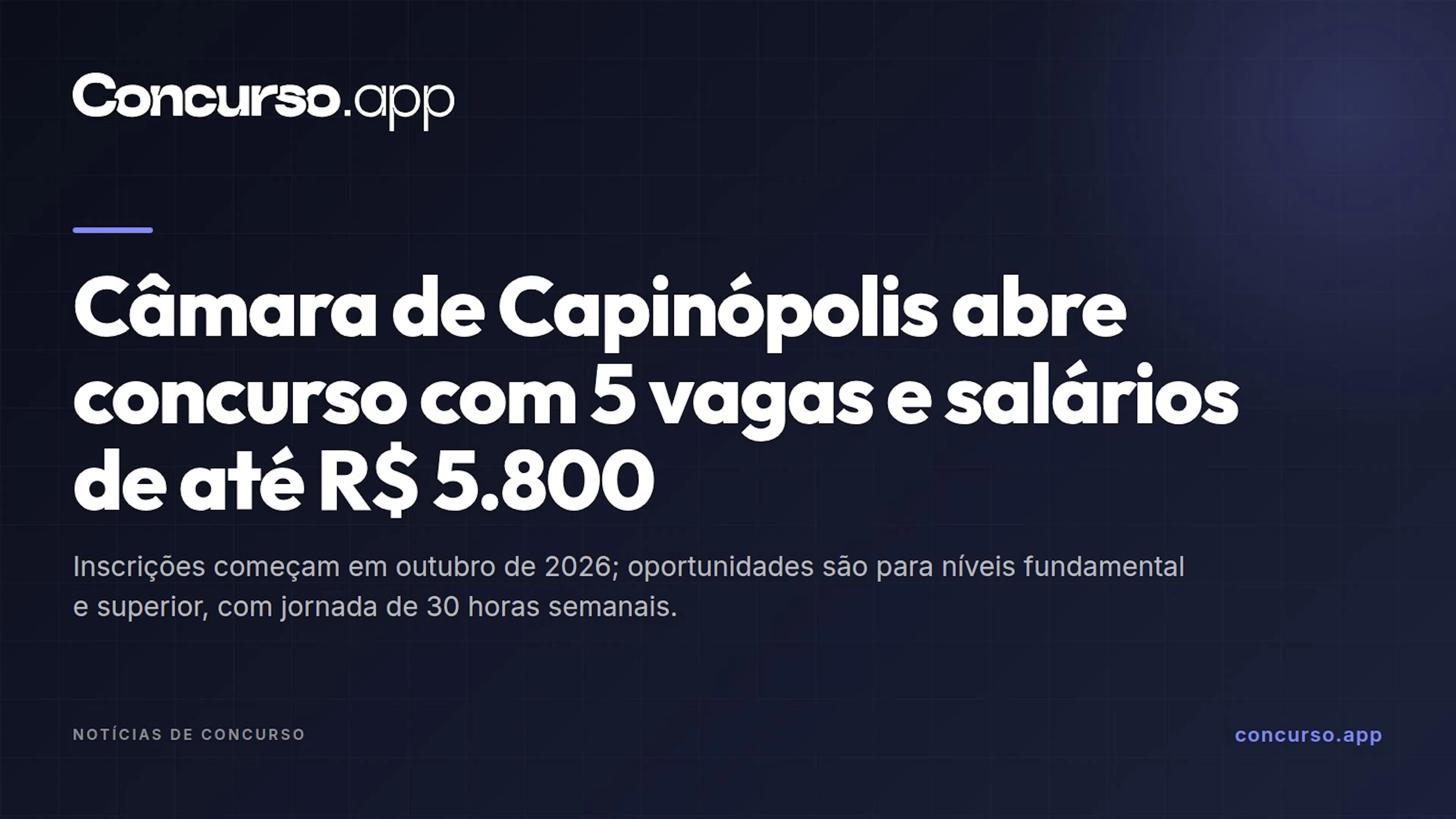 Câmara de Capinópolis abre concurso com 5 vagas e salários de até R$ 5.800